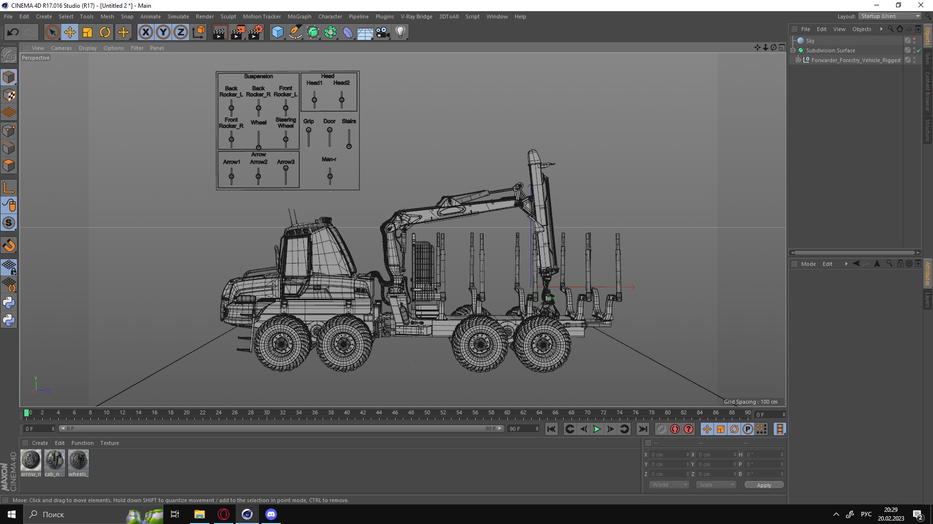 Forwarder Forestry Vehicle Rigged for Cinema 4D 3D