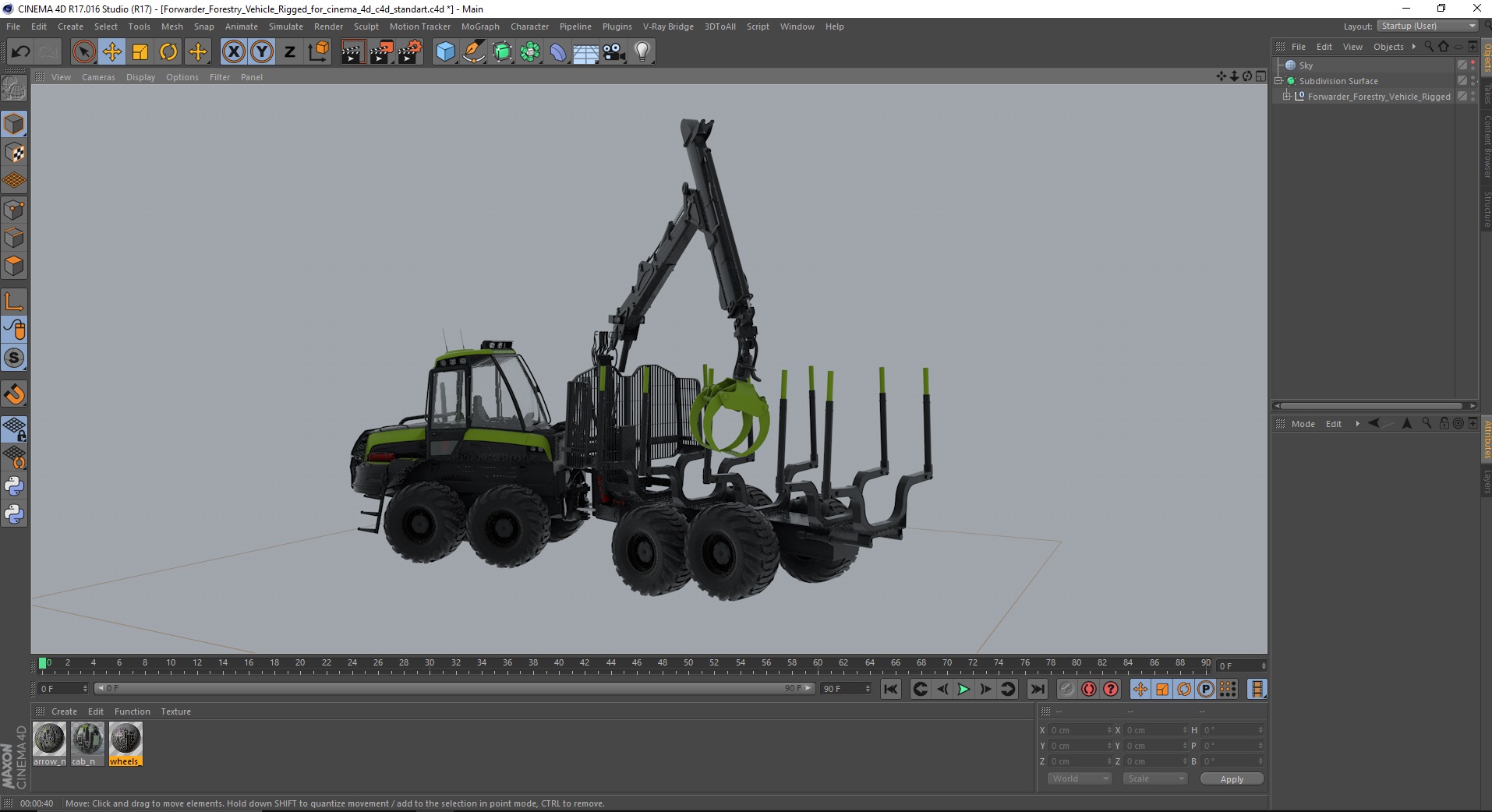 Forwarder Forestry Vehicle Rigged for Cinema 4D 3D