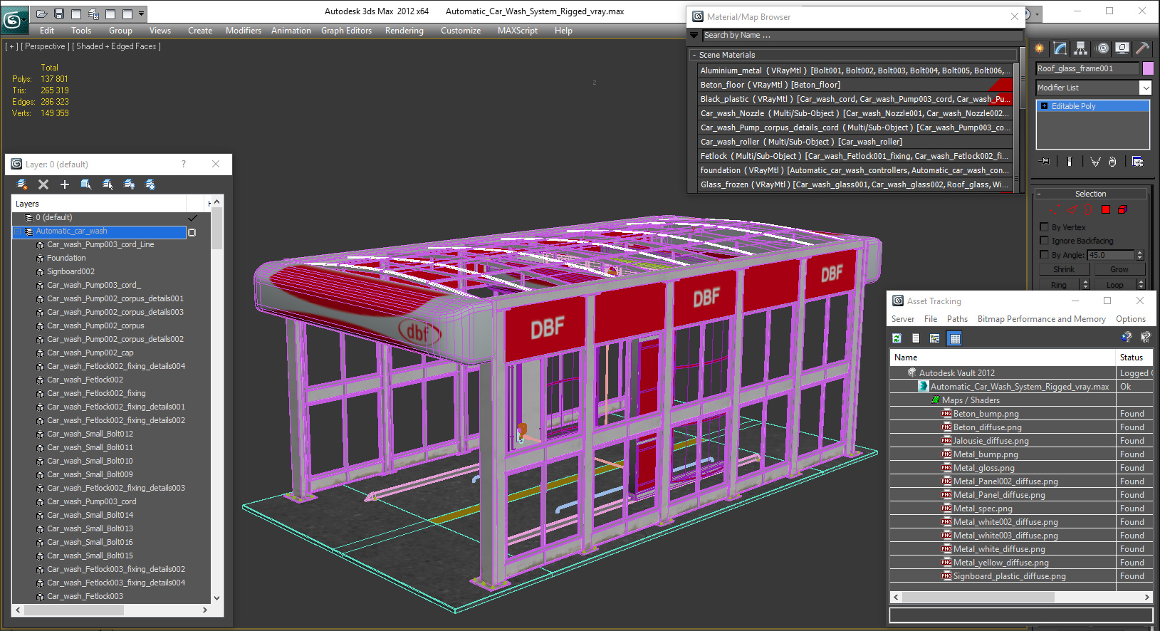 Automatic Car Wash System Rigged 3D