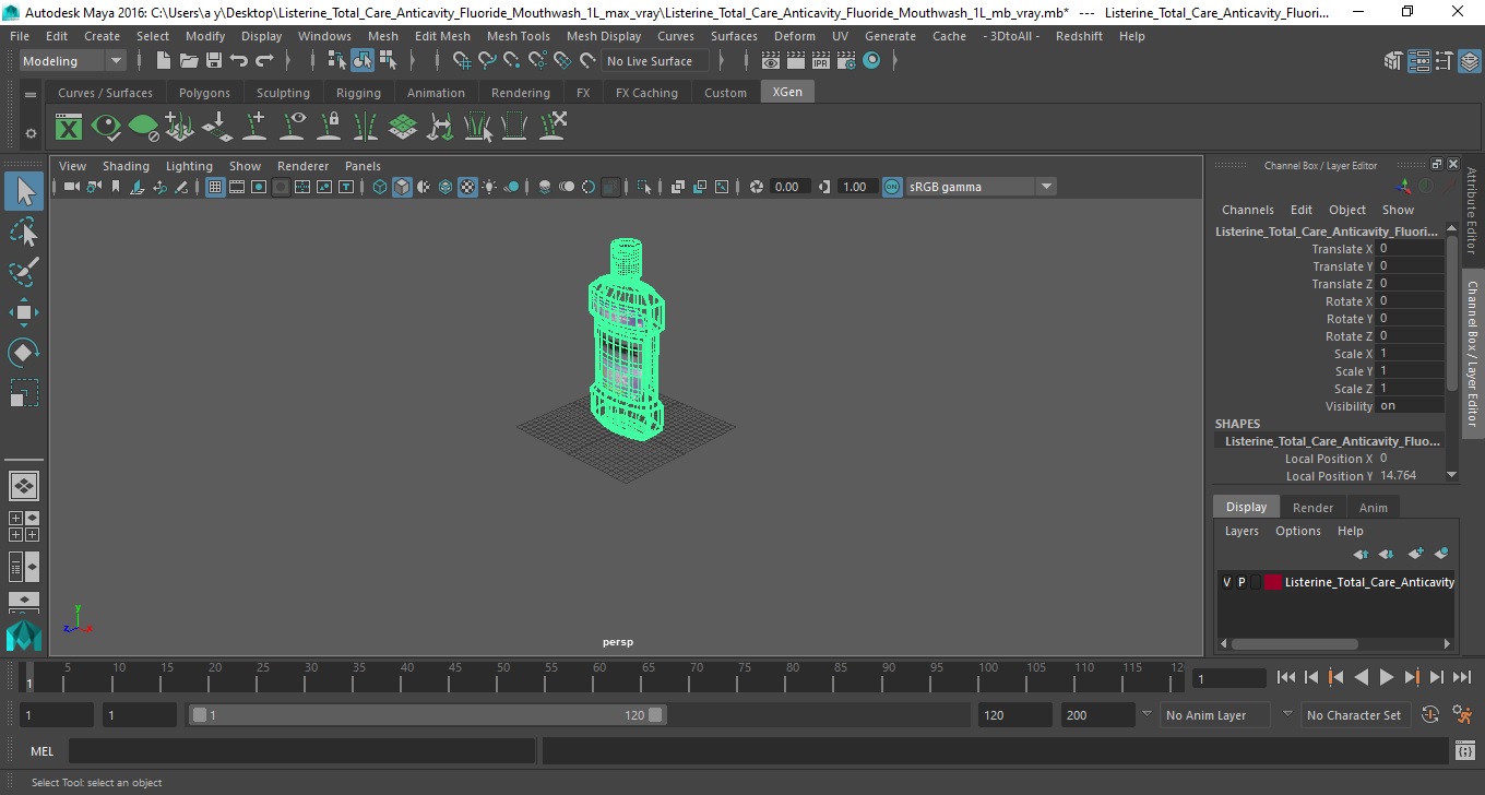 3D Listerine Total Care Anticavity Fluoride Mouthwash 1L model