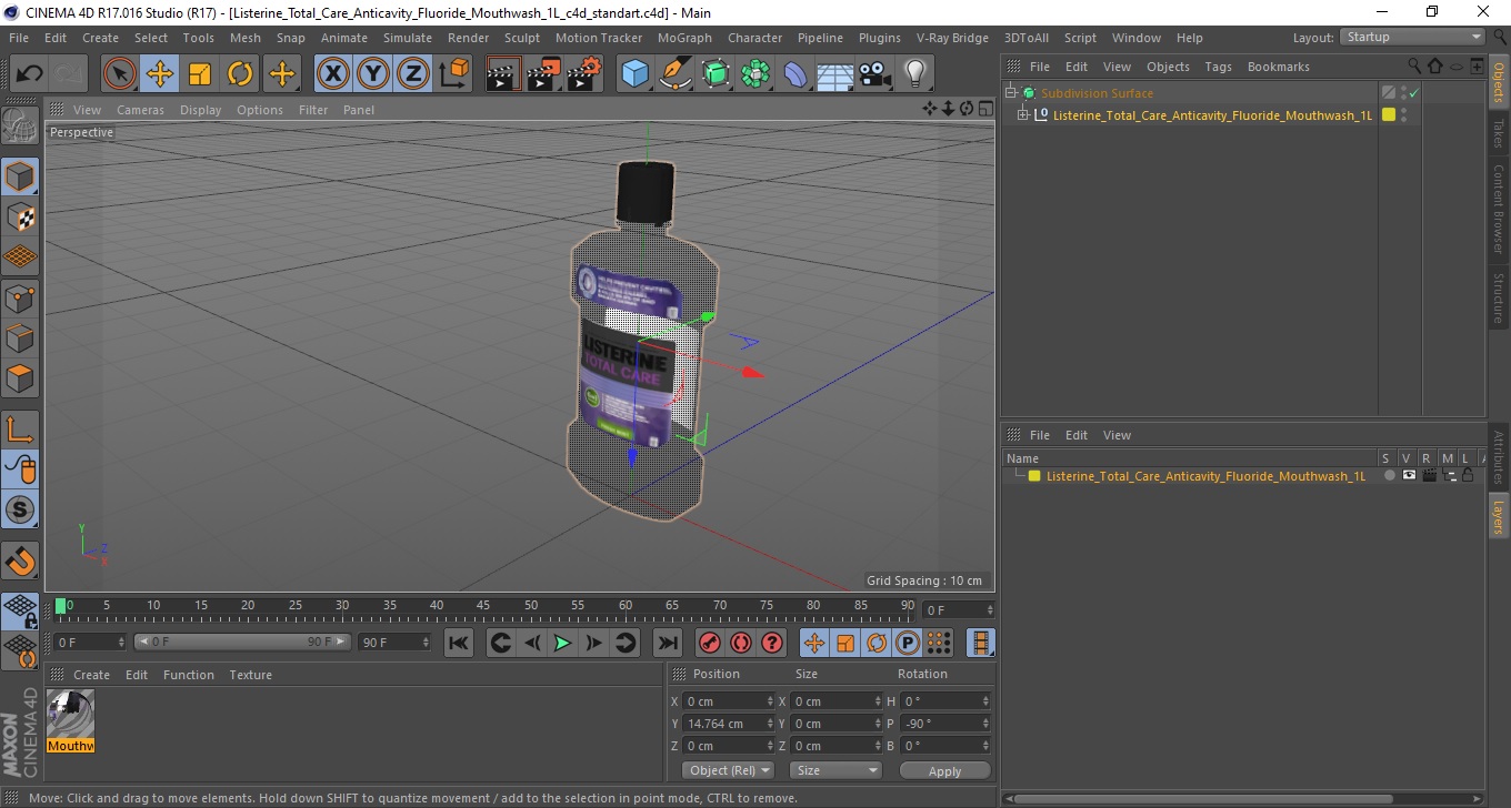 3D Listerine Total Care Anticavity Fluoride Mouthwash 1L model