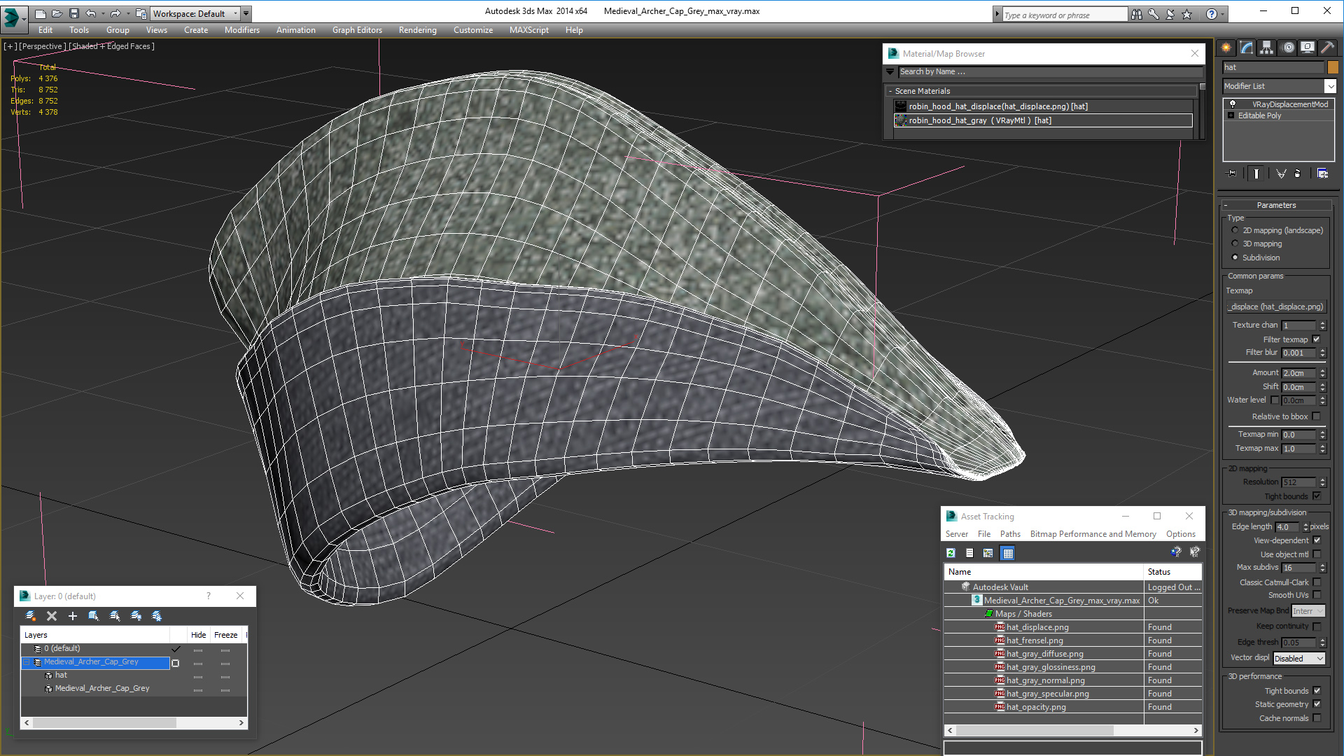 Medieval Archer Cap Grey 3D model