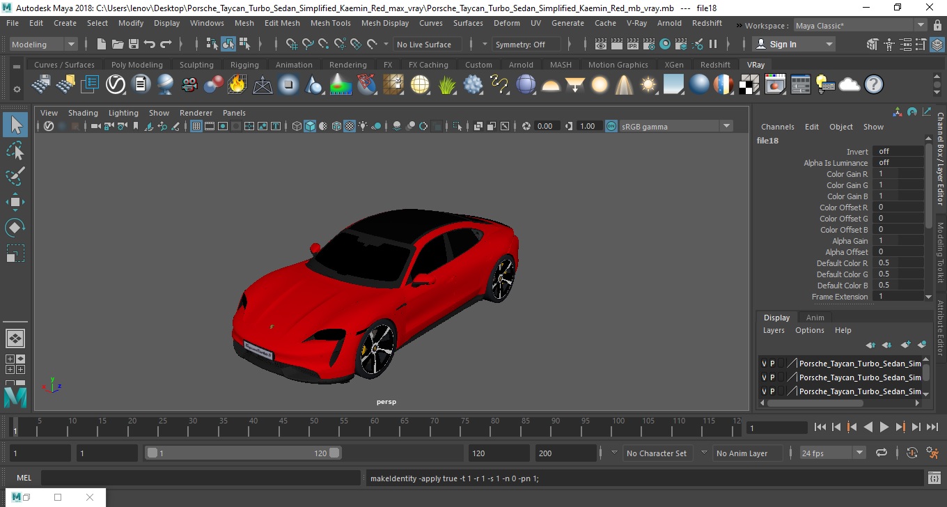 3D Porsche Taycan Turbo Sedan Simplified Kaemin Red model