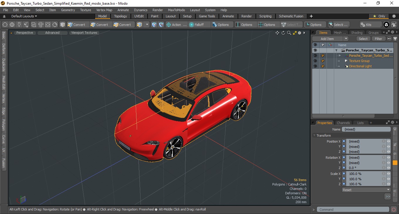 3D Porsche Taycan Turbo Sedan Simplified Kaemin Red model