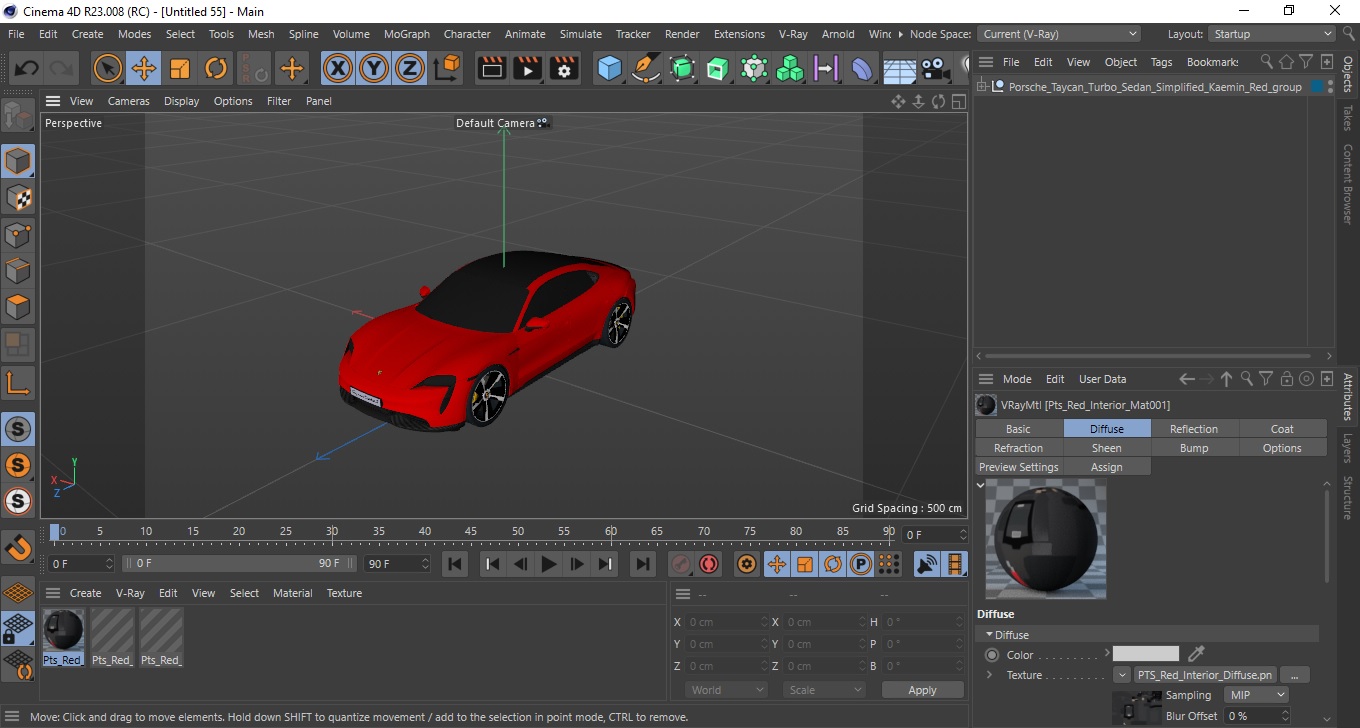 3D Porsche Taycan Turbo Sedan Simplified Kaemin Red model