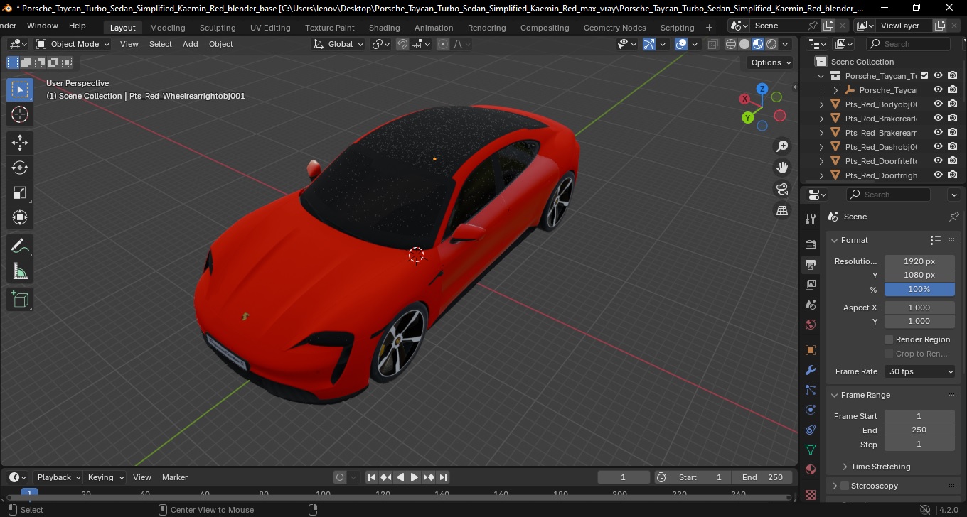 3D Porsche Taycan Turbo Sedan Simplified Kaemin Red model
