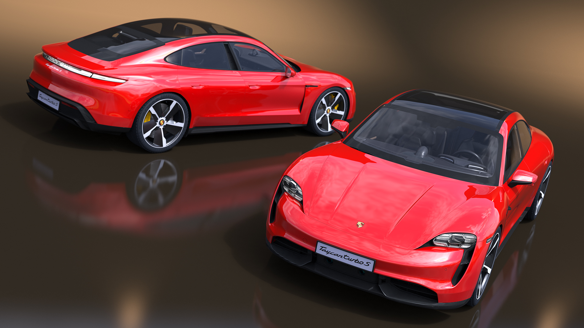 3D Porsche Taycan Turbo Sedan Simplified Kaemin Red model