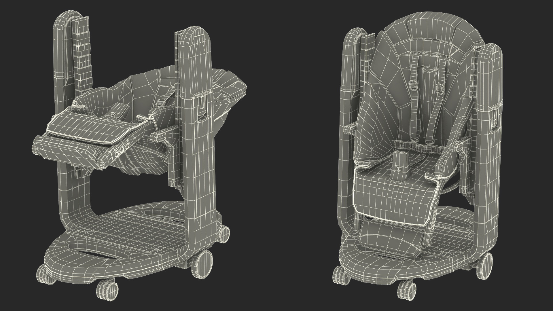 3D Baby High Chair Tatamia Horizontal Beige Rigged for Maya