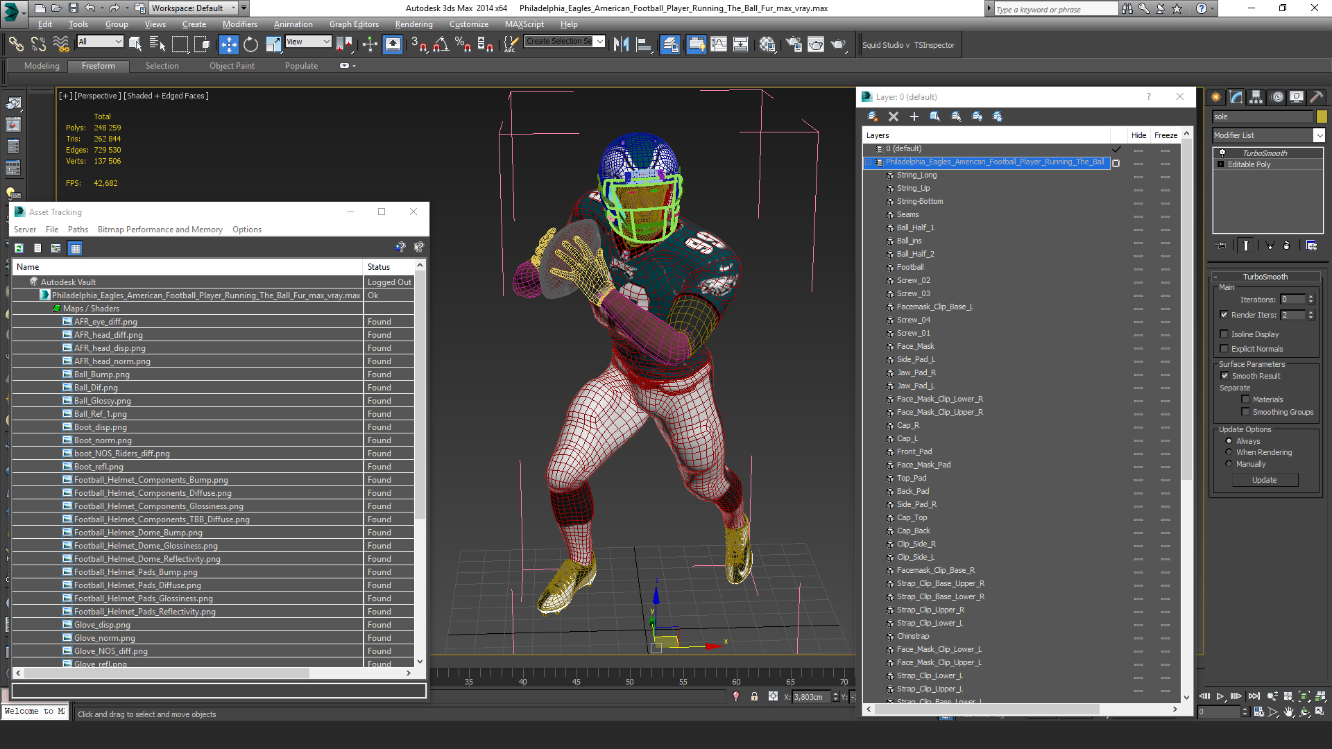 3D model Philadelphia Eagles American Football Player Running The Ball Fur