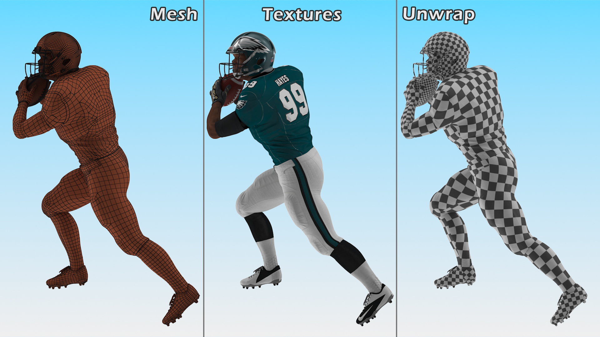 3D model Philadelphia Eagles American Football Player Running The Ball Fur