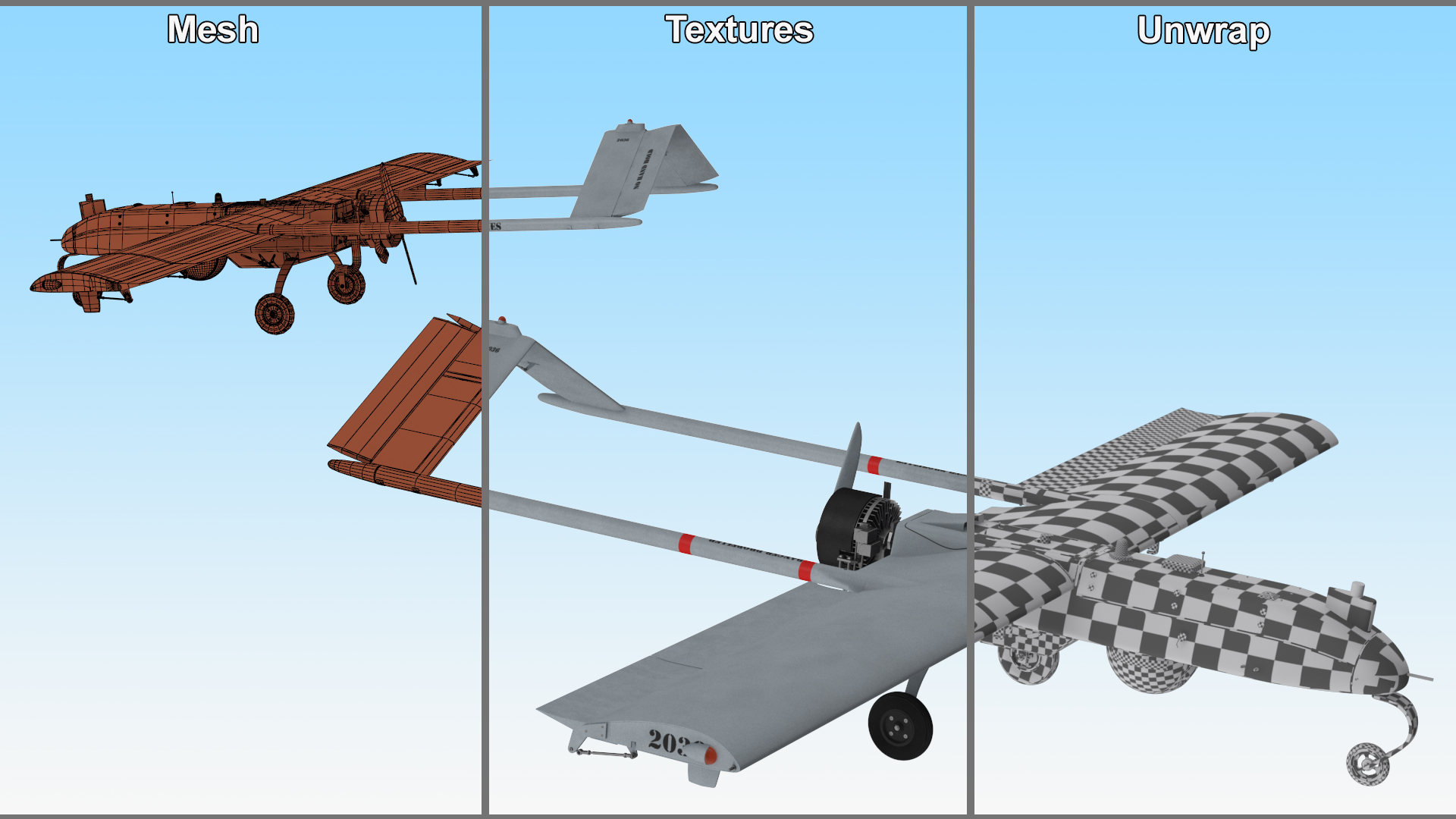 3D model Unmanned Aerial Vehicle UAV Drone AAI RQ 7 Shadow Rigged for Maya