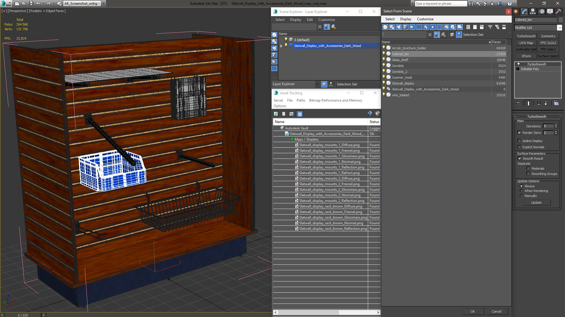 3D Slatwall Display with Accessories Dark Wood model