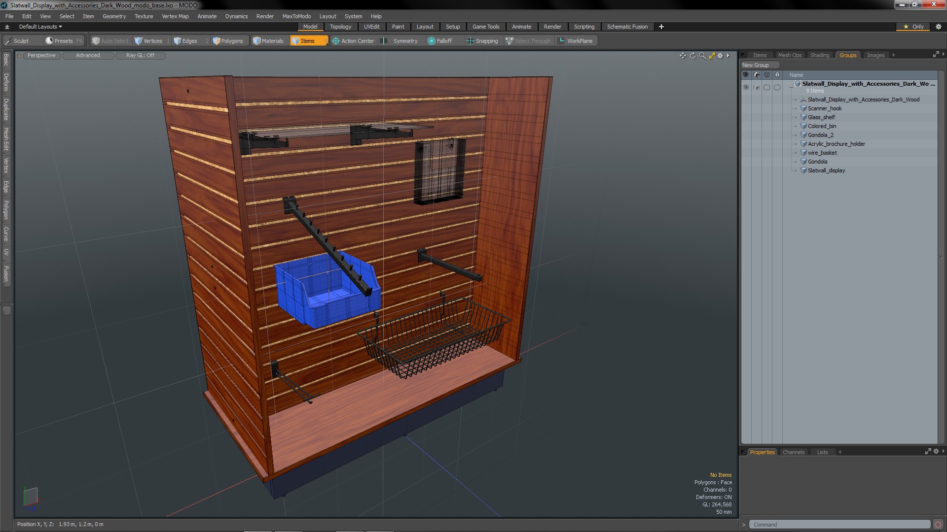 3D Slatwall Display with Accessories Dark Wood model