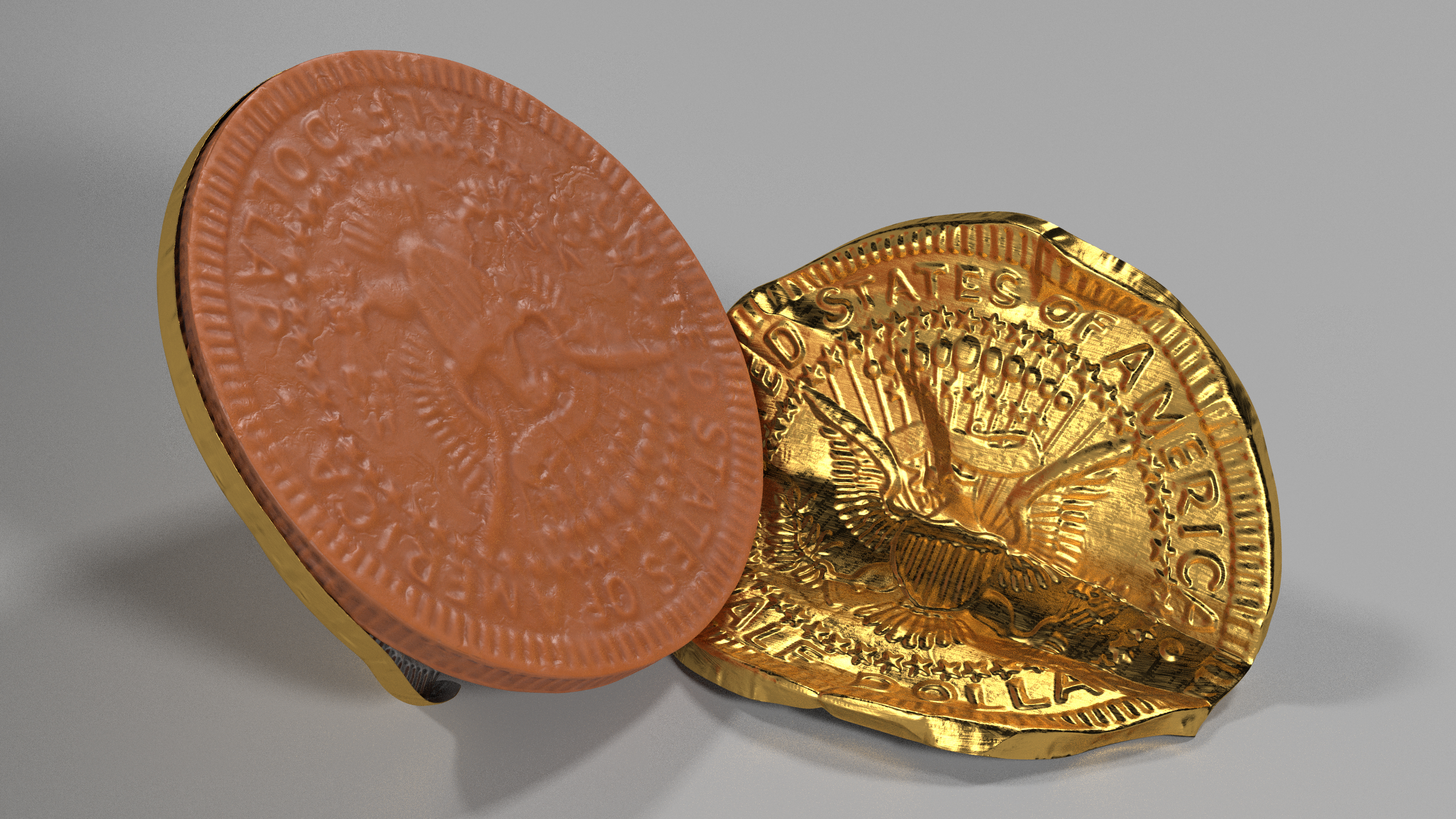 3D Chocolate Coin with Torned Golden Foil Wrapper