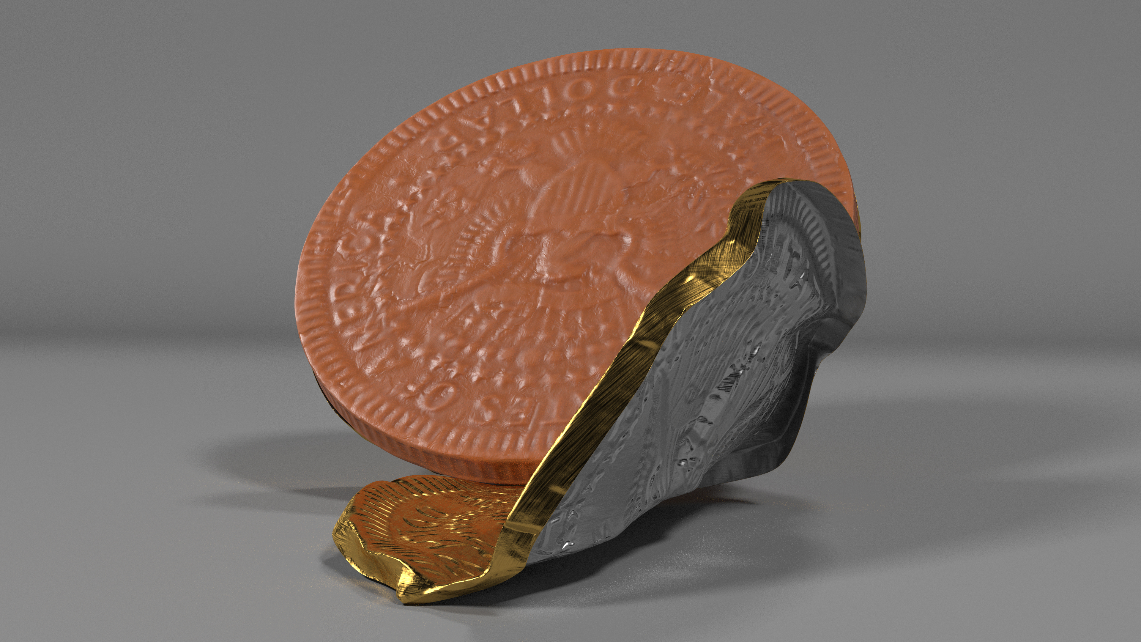 3D Chocolate Coin with Torned Golden Foil Wrapper