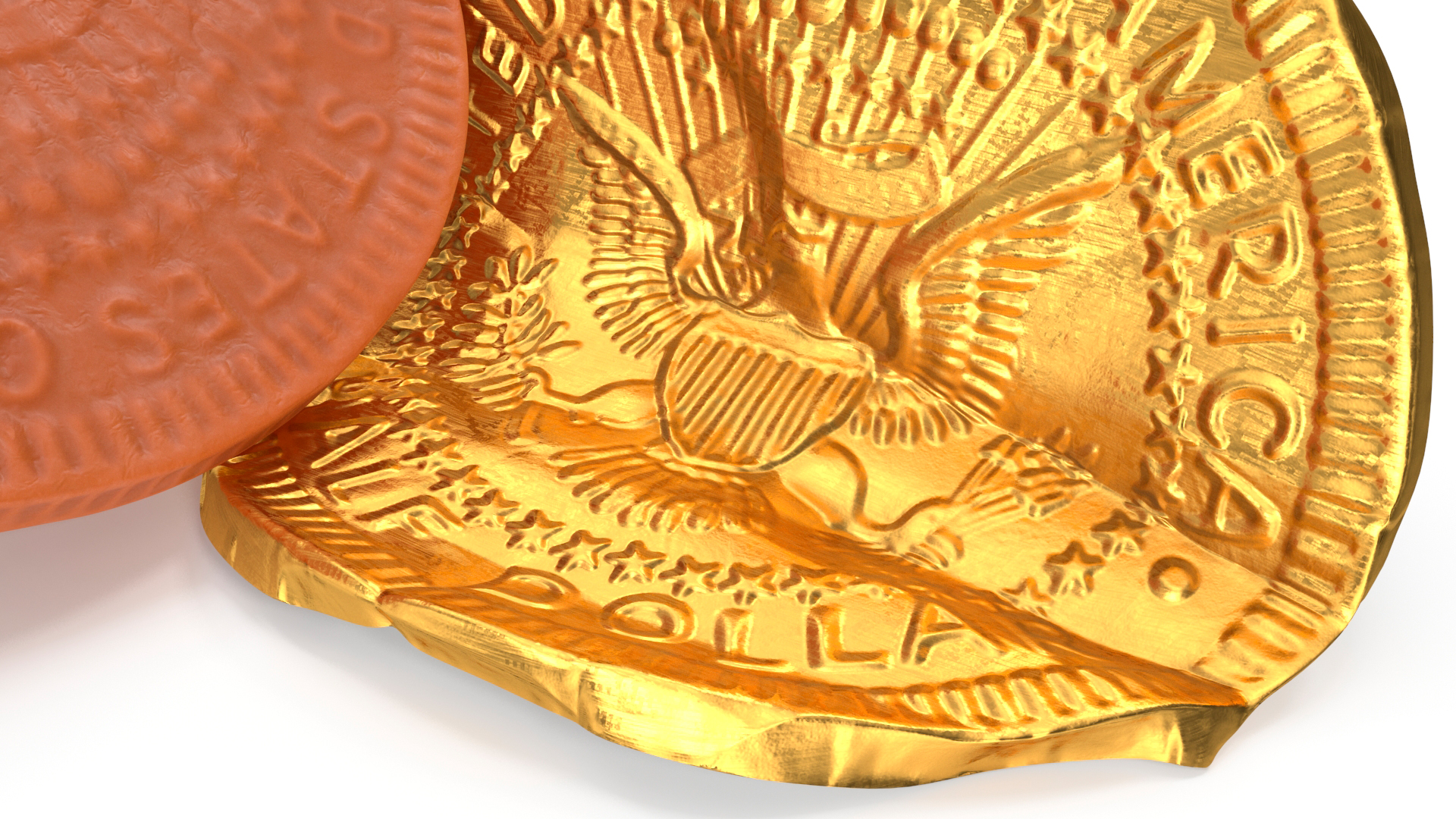 3D Chocolate Coin with Torned Golden Foil Wrapper