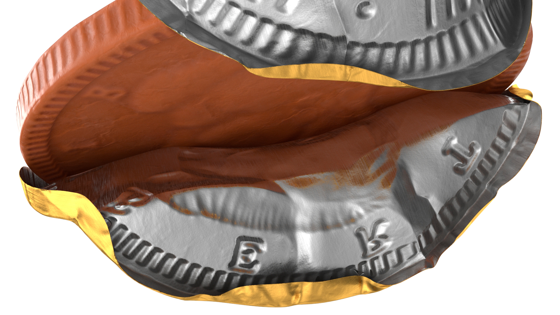 3D Chocolate Coin with Torned Golden Foil Wrapper