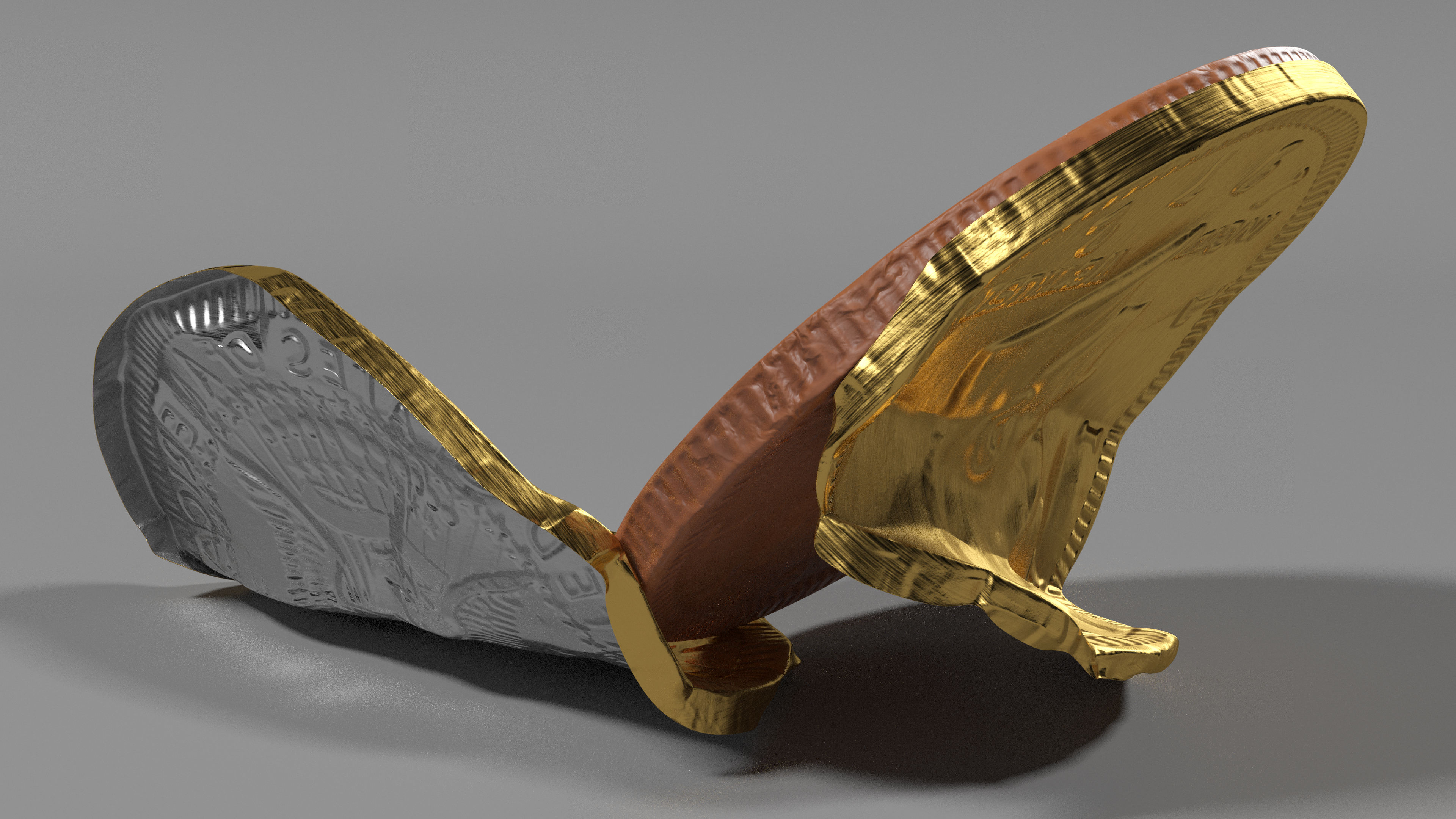 3D Chocolate Coin with Torned Golden Foil Wrapper