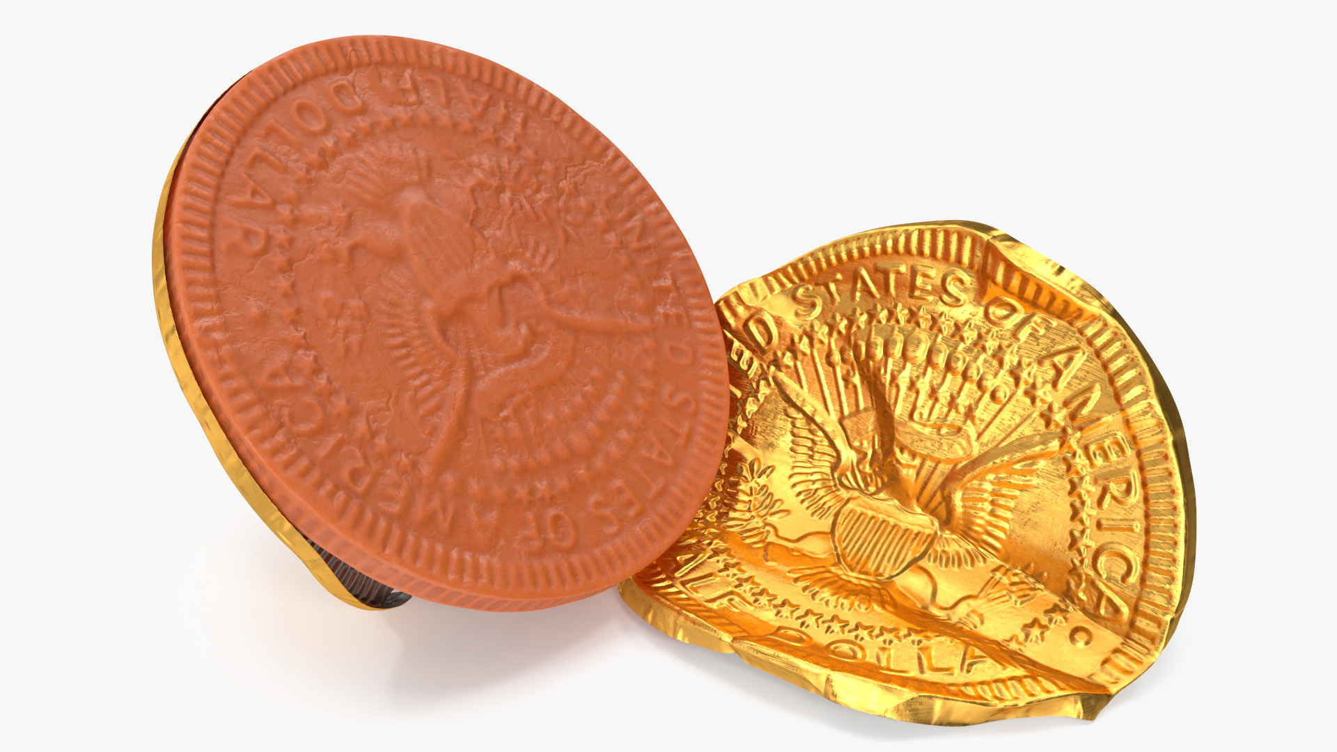 3D Chocolate Coin with Torned Golden Foil Wrapper