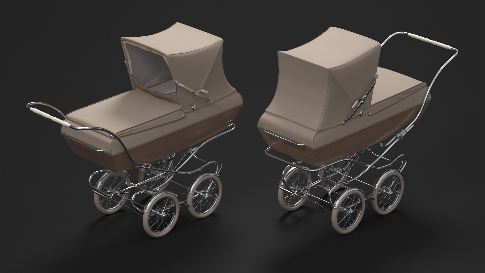3D Antique Baby Sleeping Carriage Unfolded Canopy