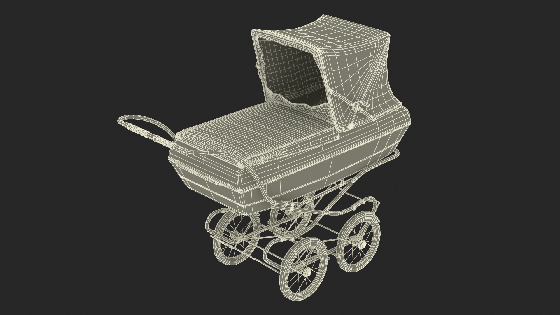 3D Antique Baby Sleeping Carriage Unfolded Canopy