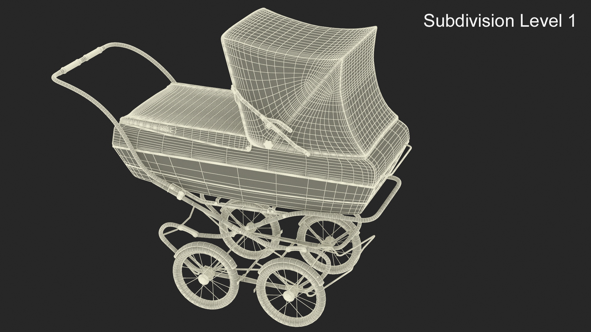 3D Antique Baby Sleeping Carriage Unfolded Canopy