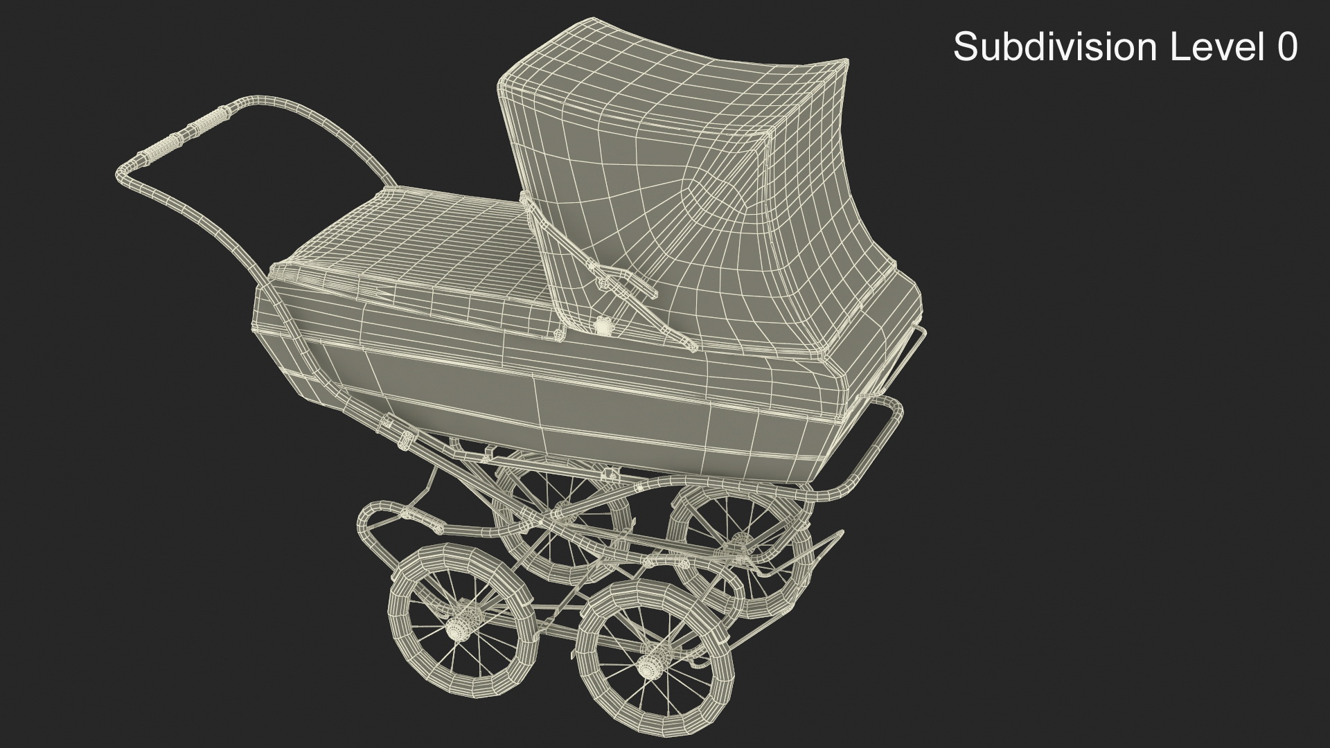3D Antique Baby Sleeping Carriage Unfolded Canopy