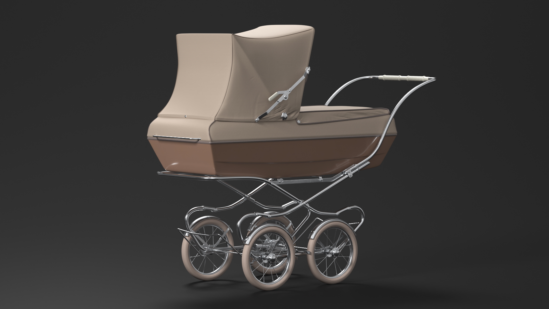 3D Antique Baby Sleeping Carriage Unfolded Canopy
