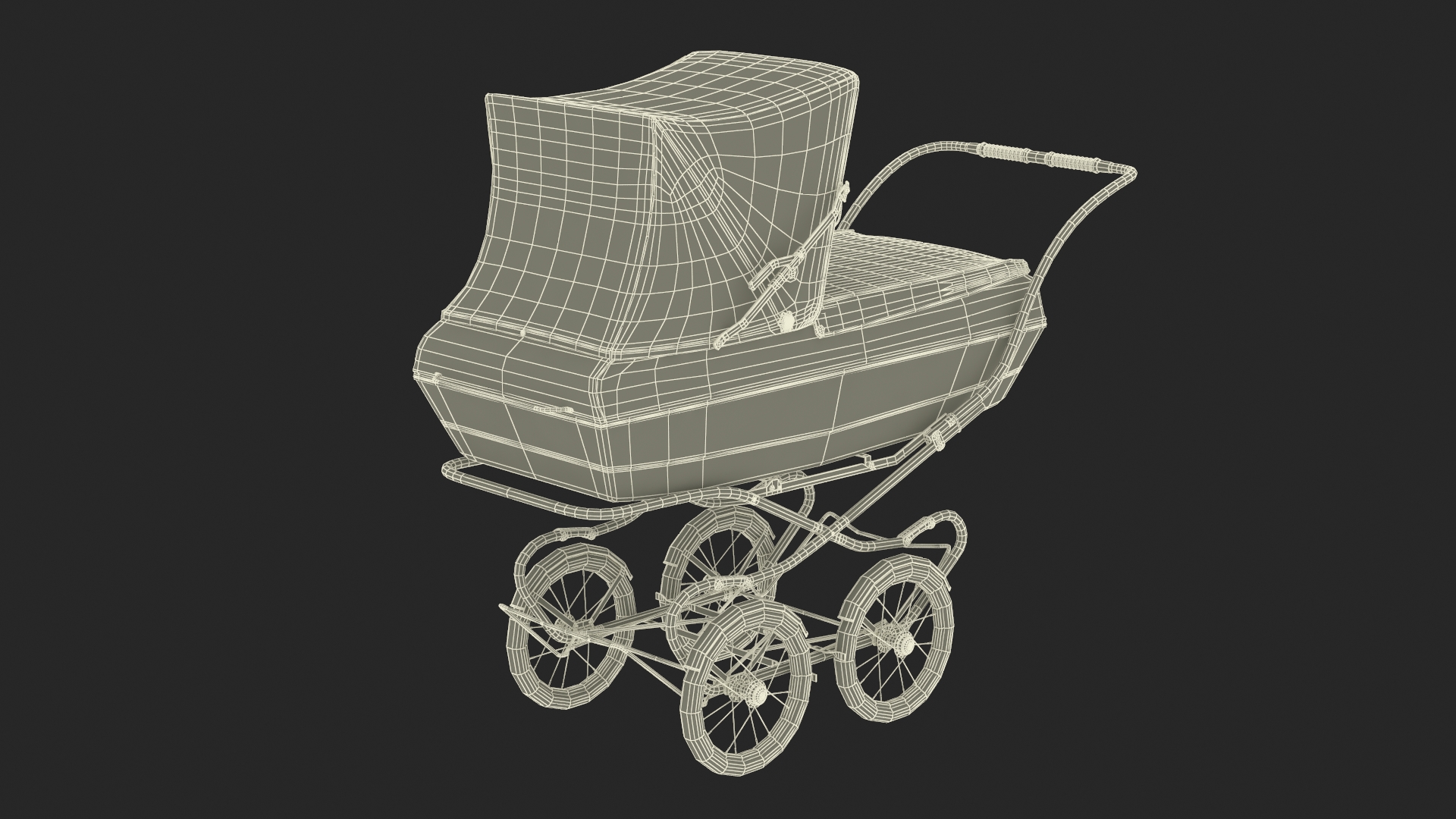 3D Antique Baby Sleeping Carriage Unfolded Canopy