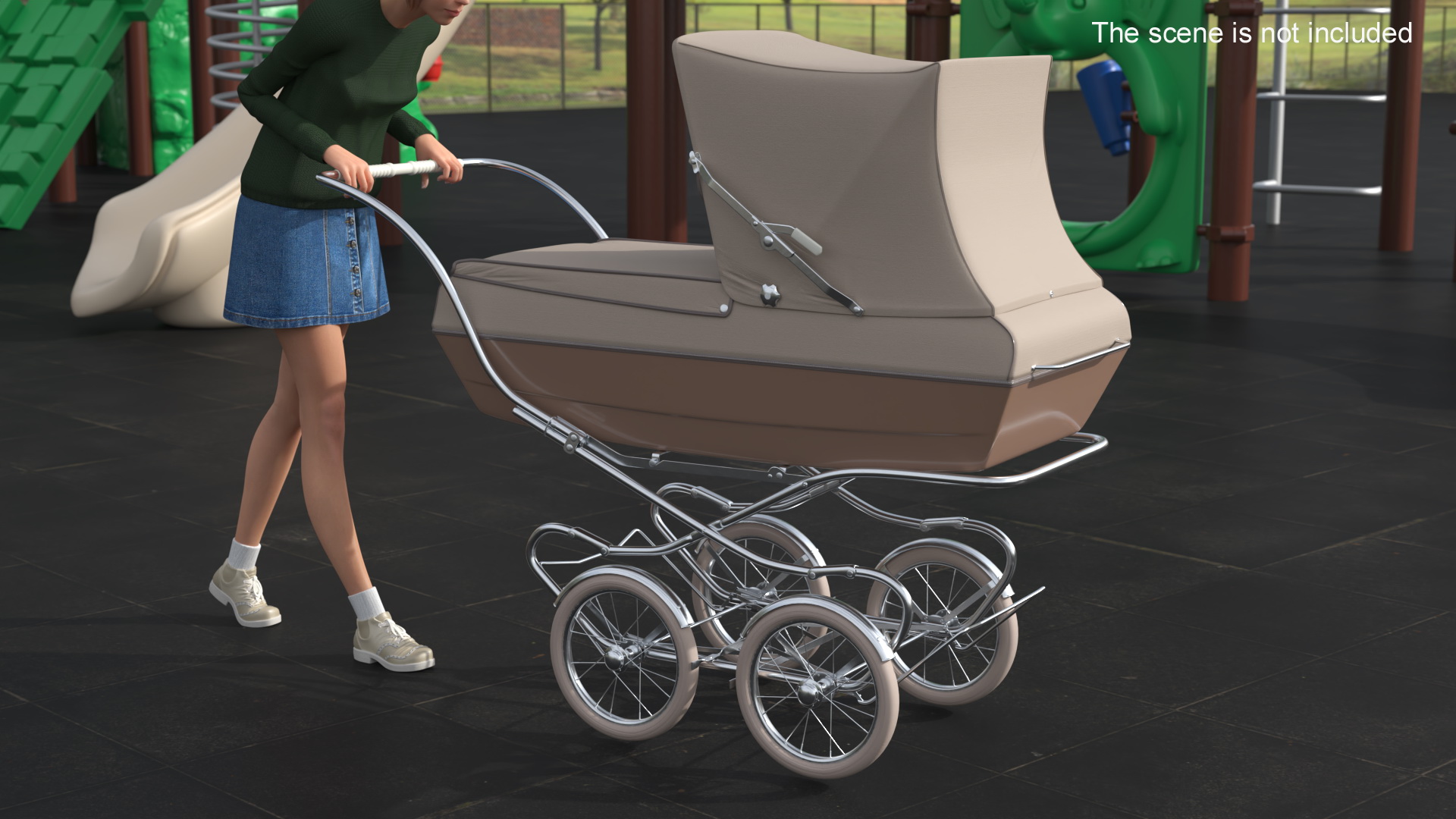 3D Antique Baby Sleeping Carriage Unfolded Canopy