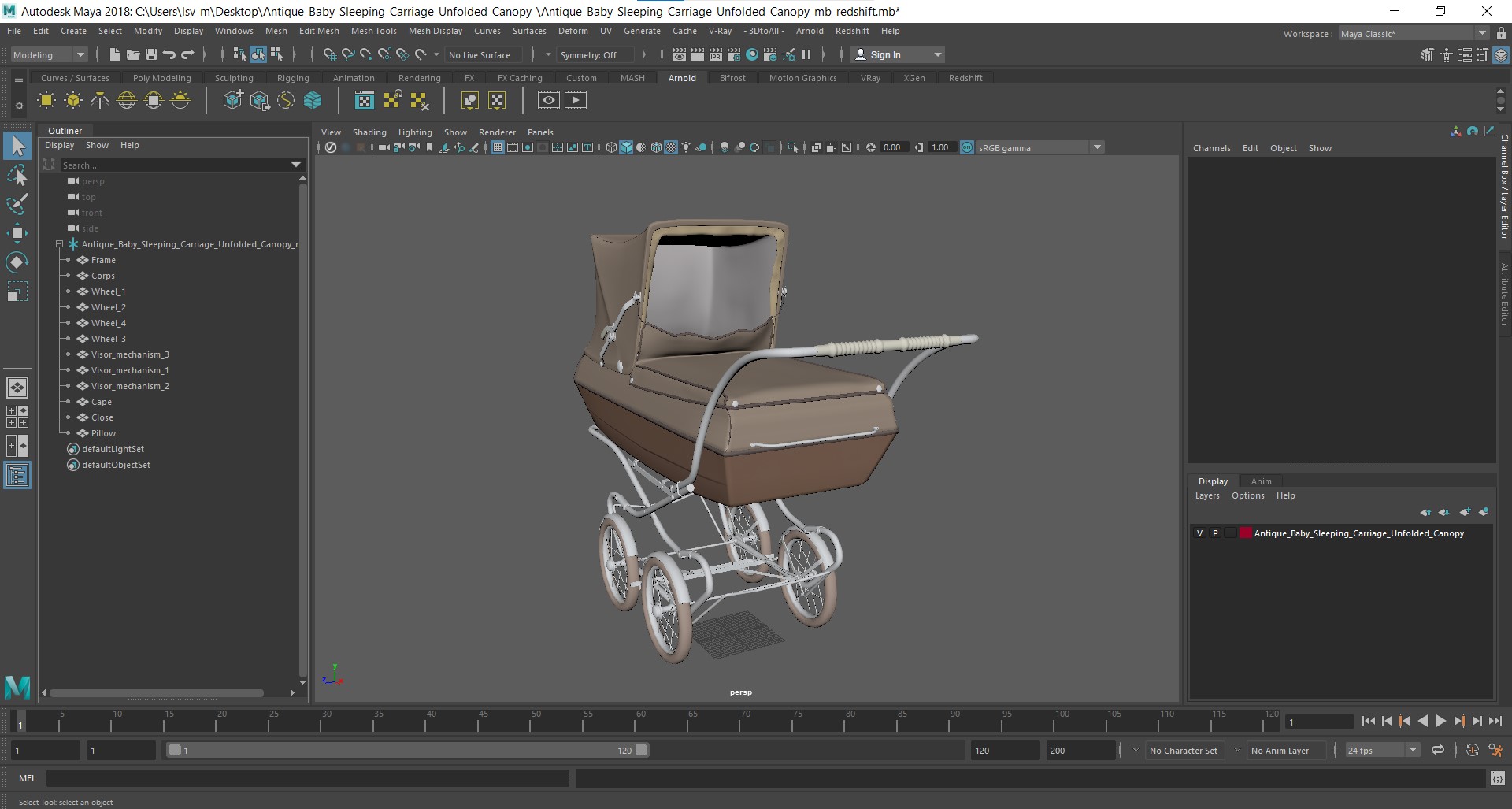 3D Antique Baby Sleeping Carriage Unfolded Canopy