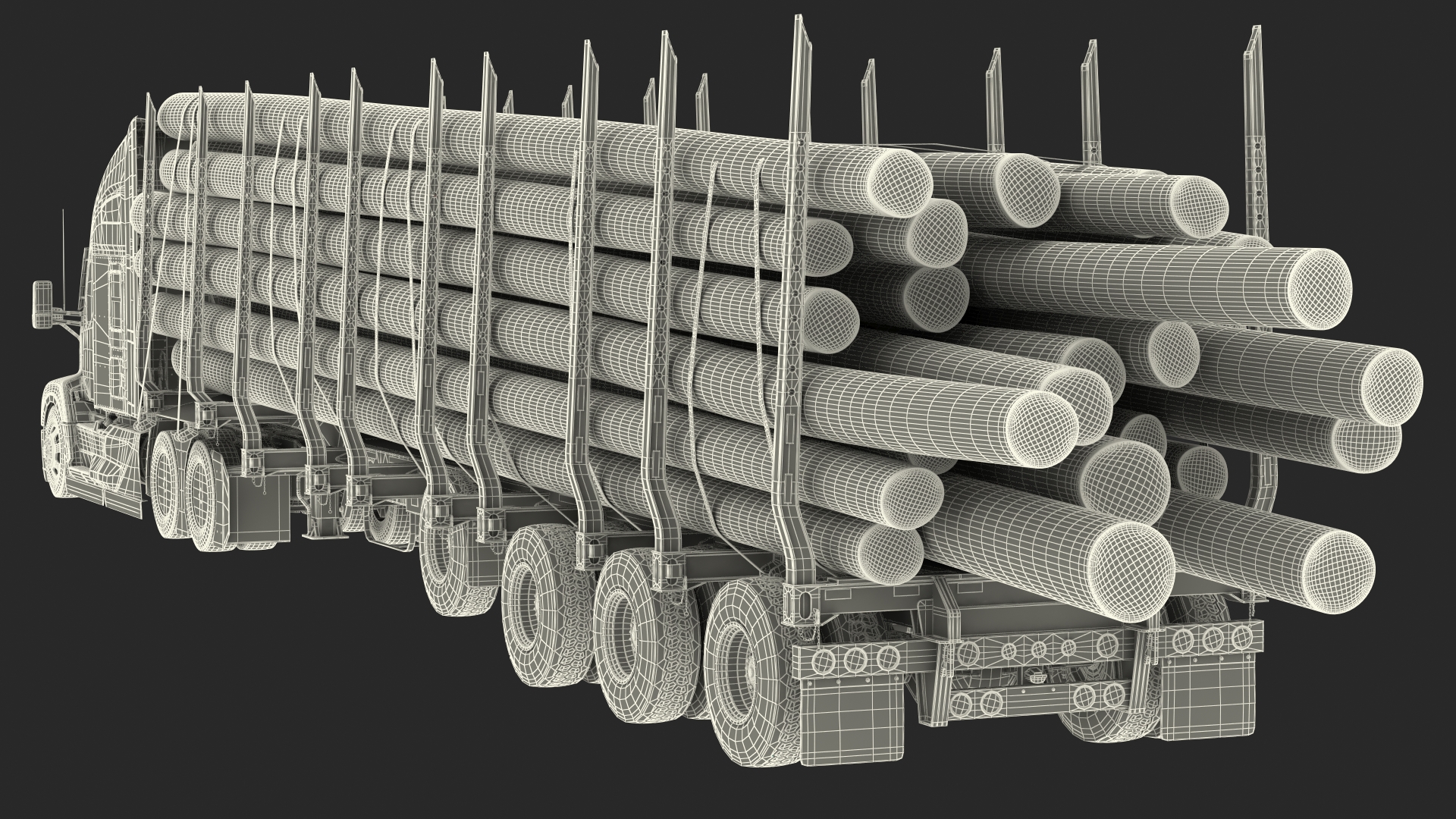 3D Truck With Logging Trailer