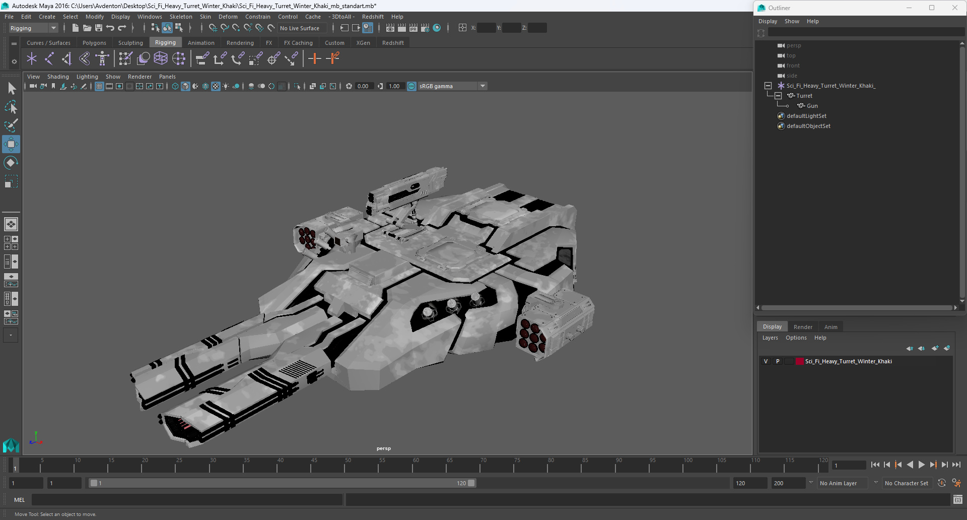 Sci Fi Heavy Turret Winter Khaki 3D