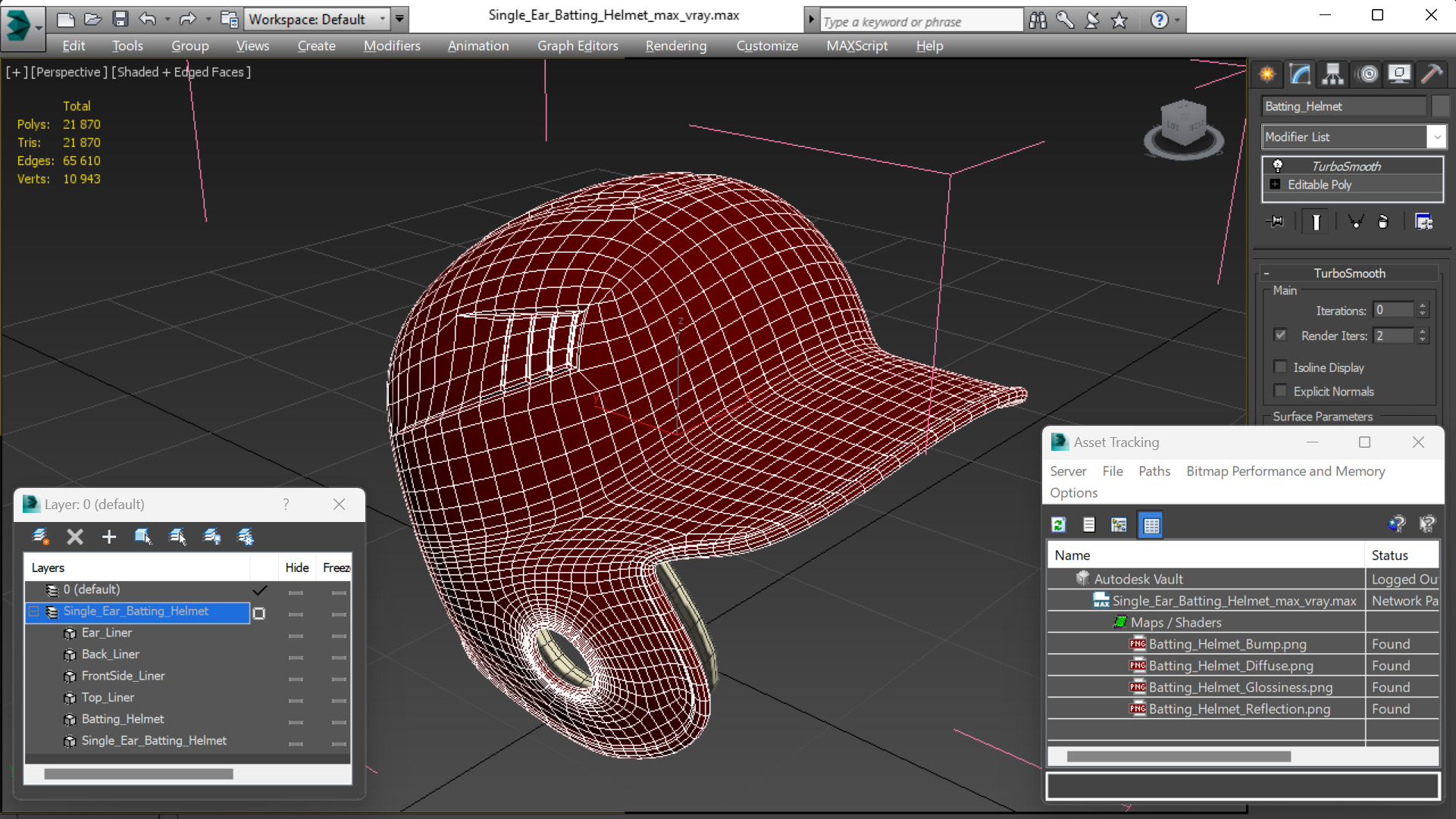 3D model Single Ear Batting Helmet
