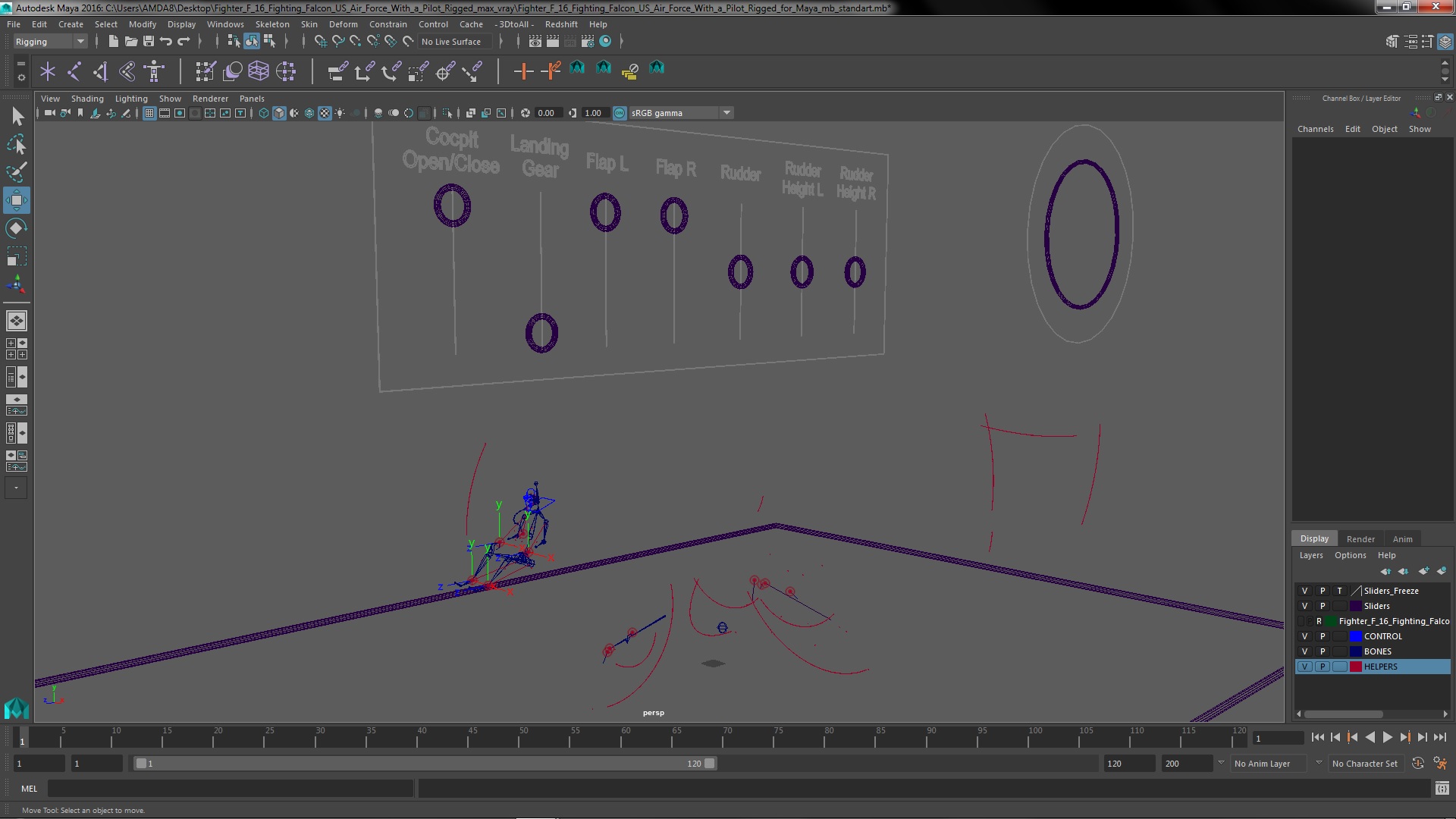 3D model Fighter F 16 Fighting Falcon US Air Force With a Pilot Rigged for Maya