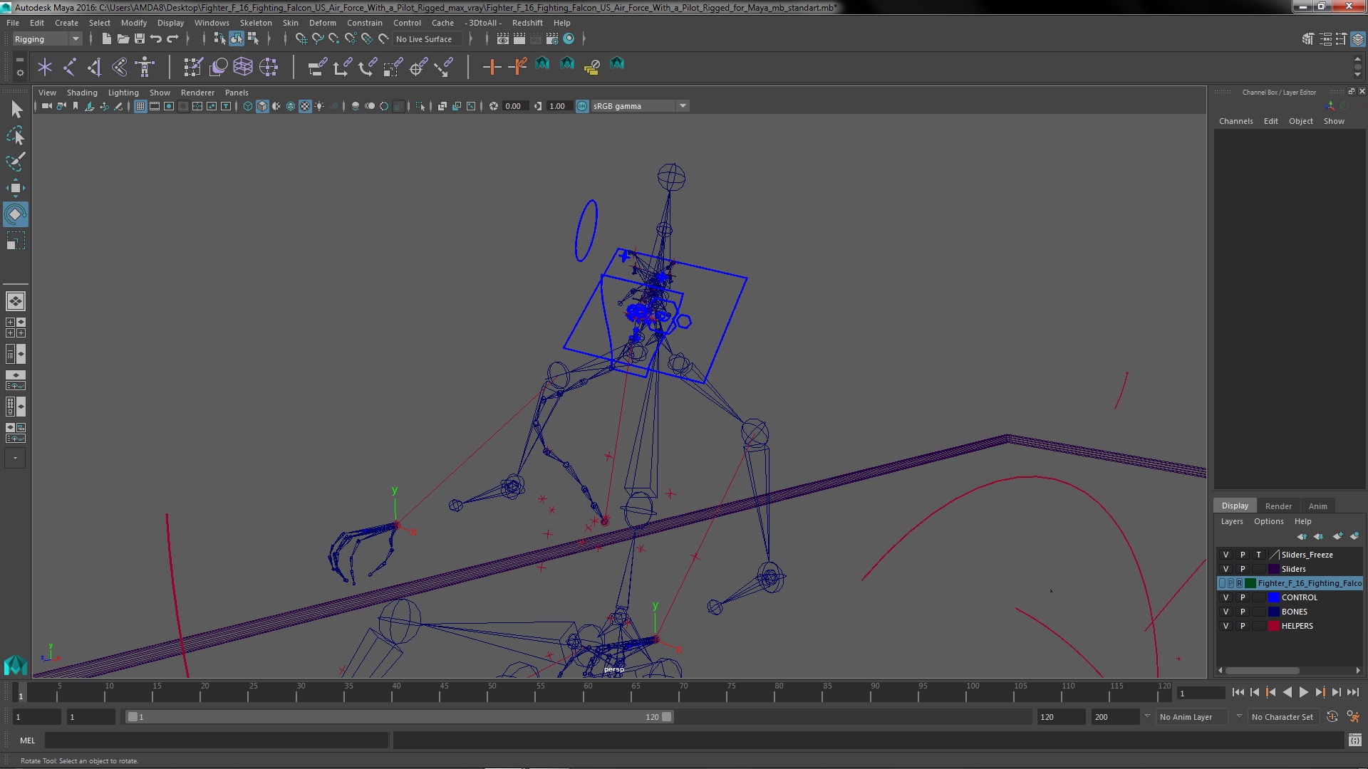 3D model Fighter F 16 Fighting Falcon US Air Force With a Pilot Rigged for Maya