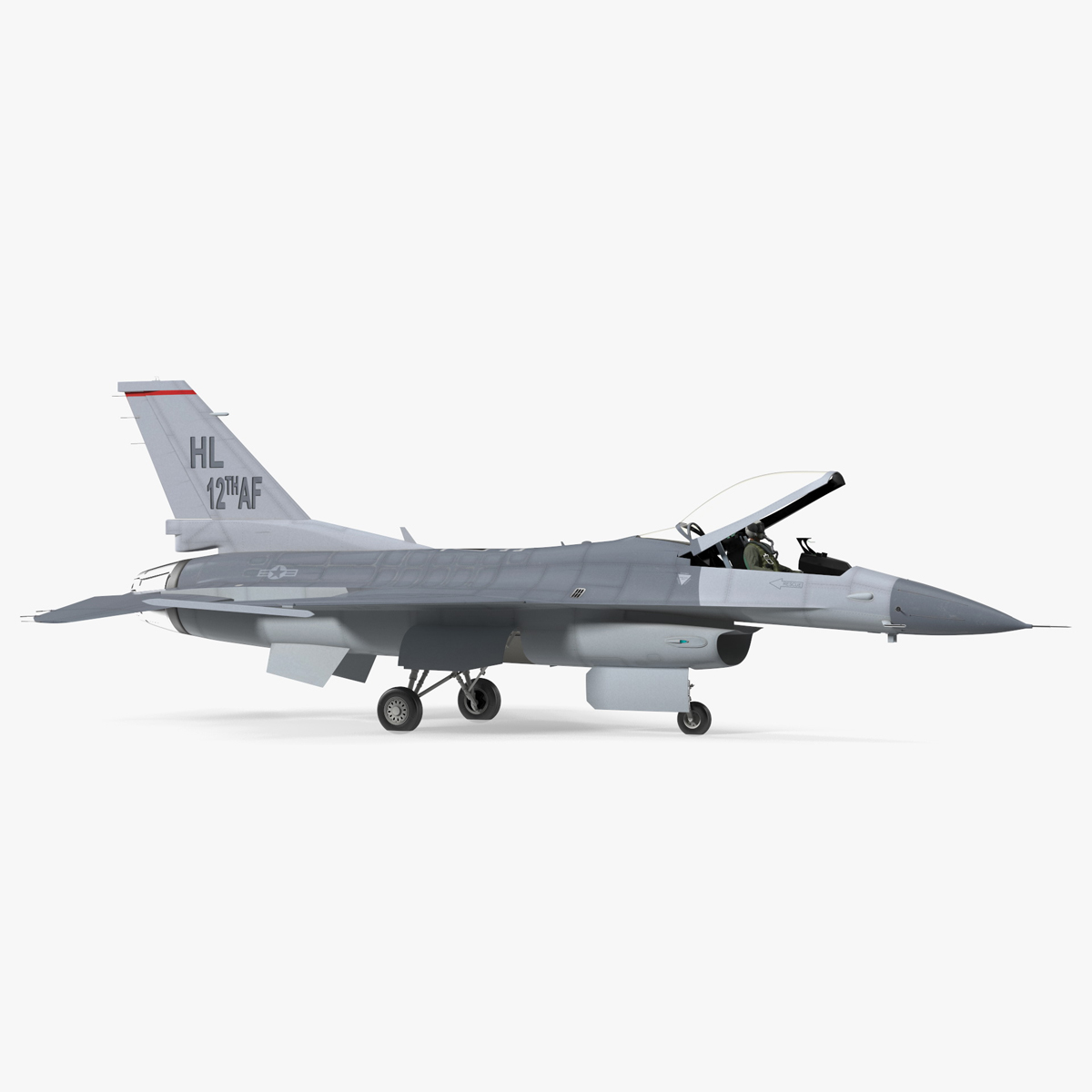 3D model Fighter F 16 Fighting Falcon US Air Force With a Pilot Rigged for Maya