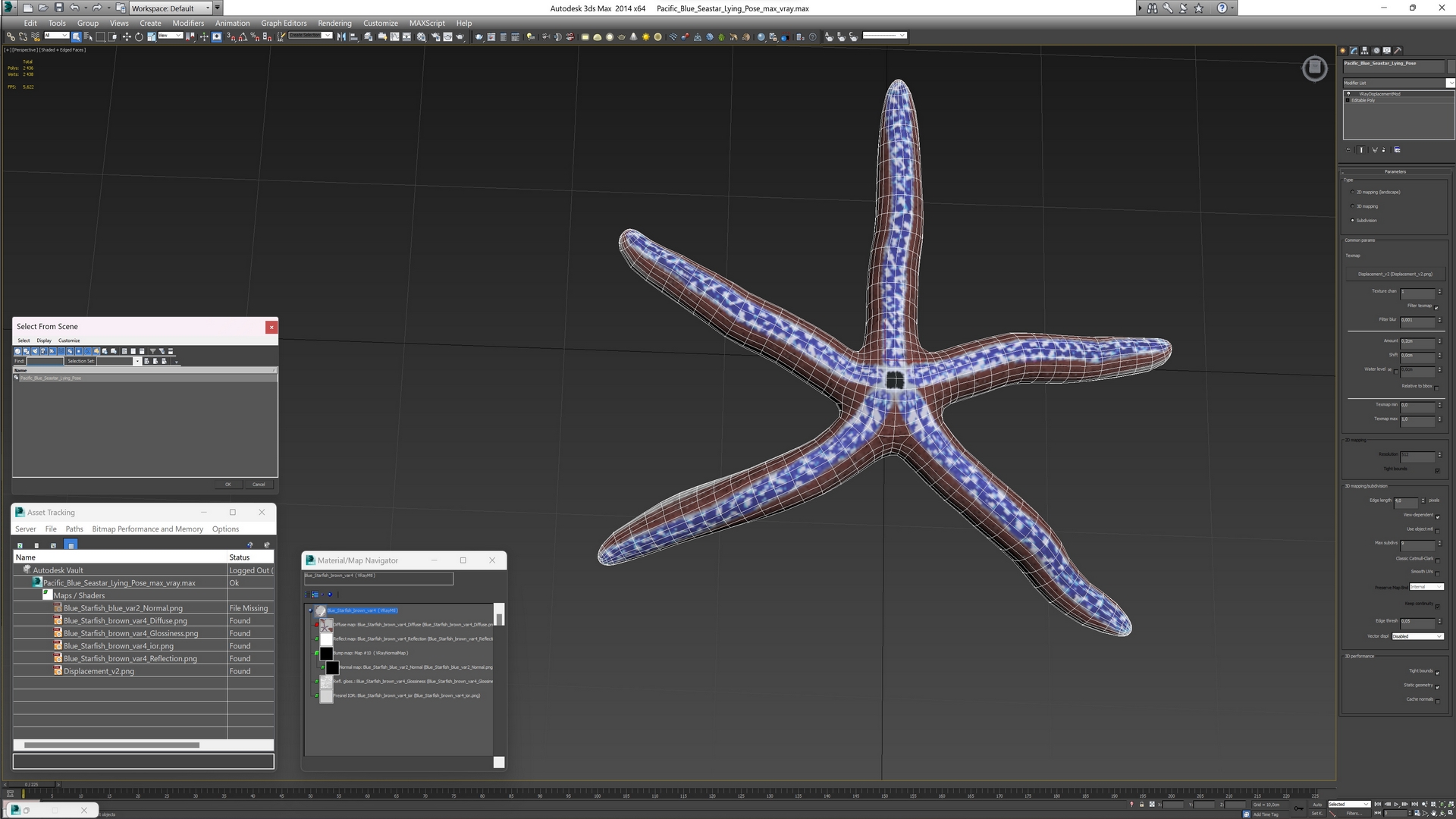 3D Pacific Blue Seastar Lying Pose