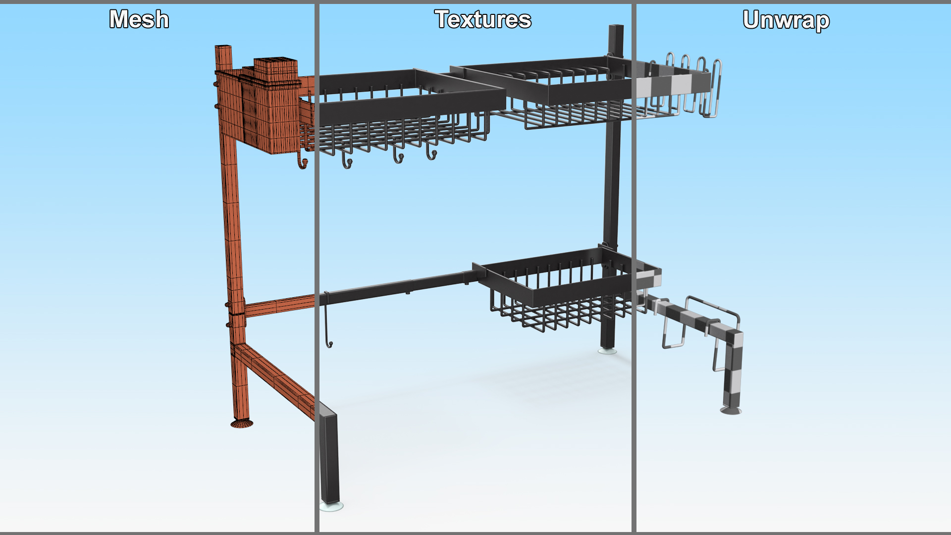 Empty Over Sink Dish Drying Metal Rack Black 3D model