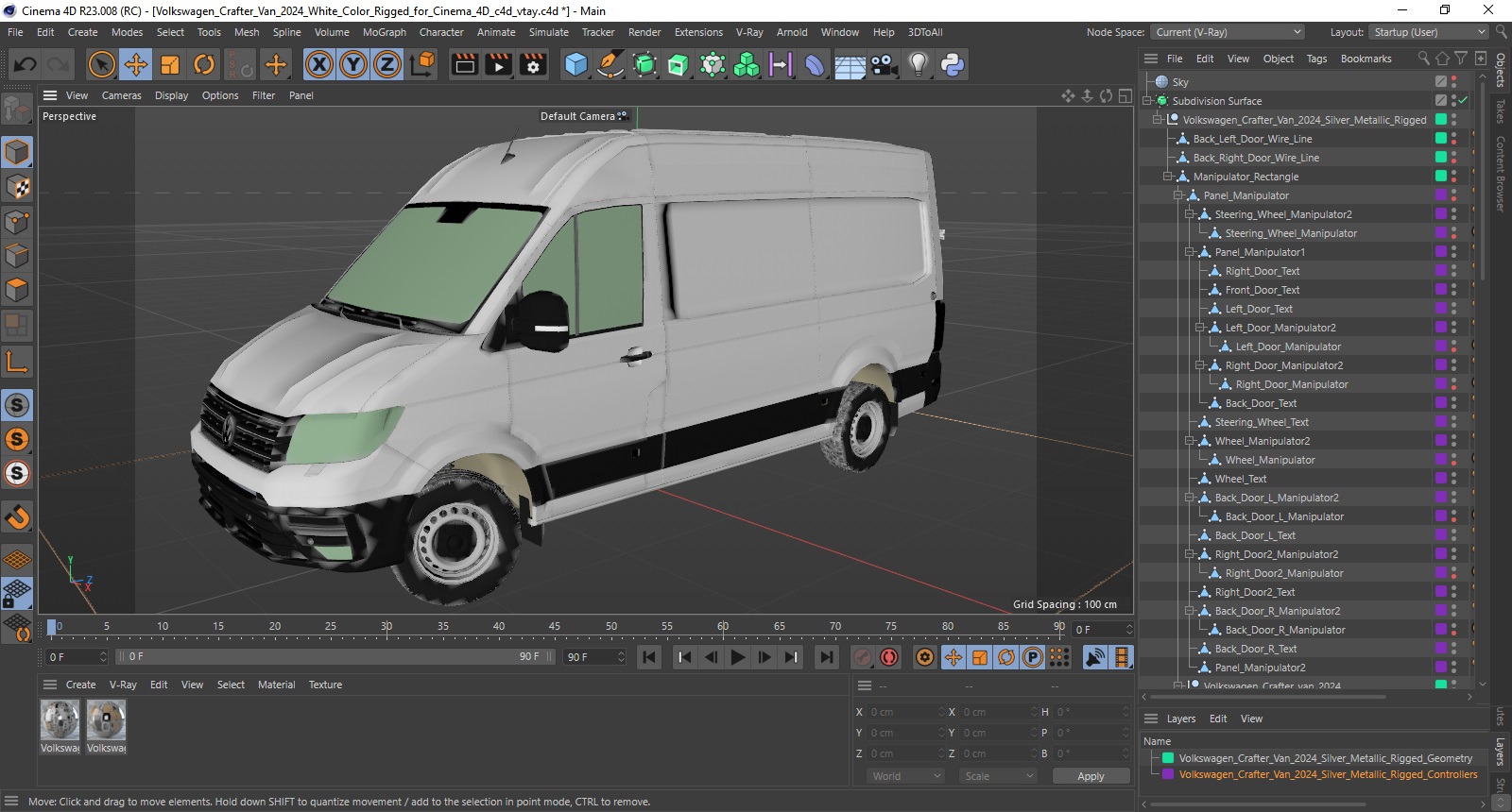 3D model Volkswagen Crafter Van 2024 White Color Rigged for Cinema 4D