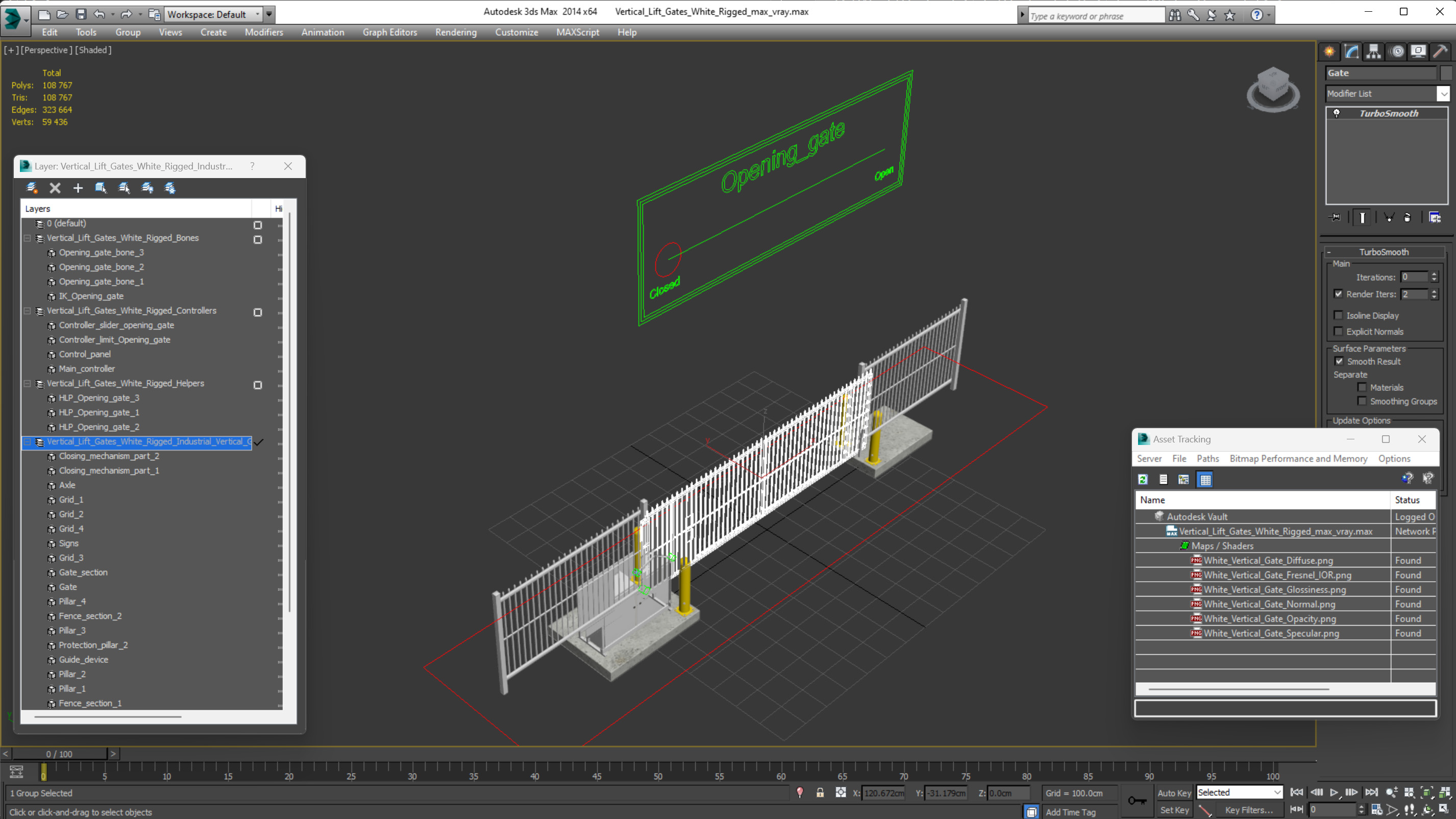 Vertical Lift Gates White Rigged 3D
