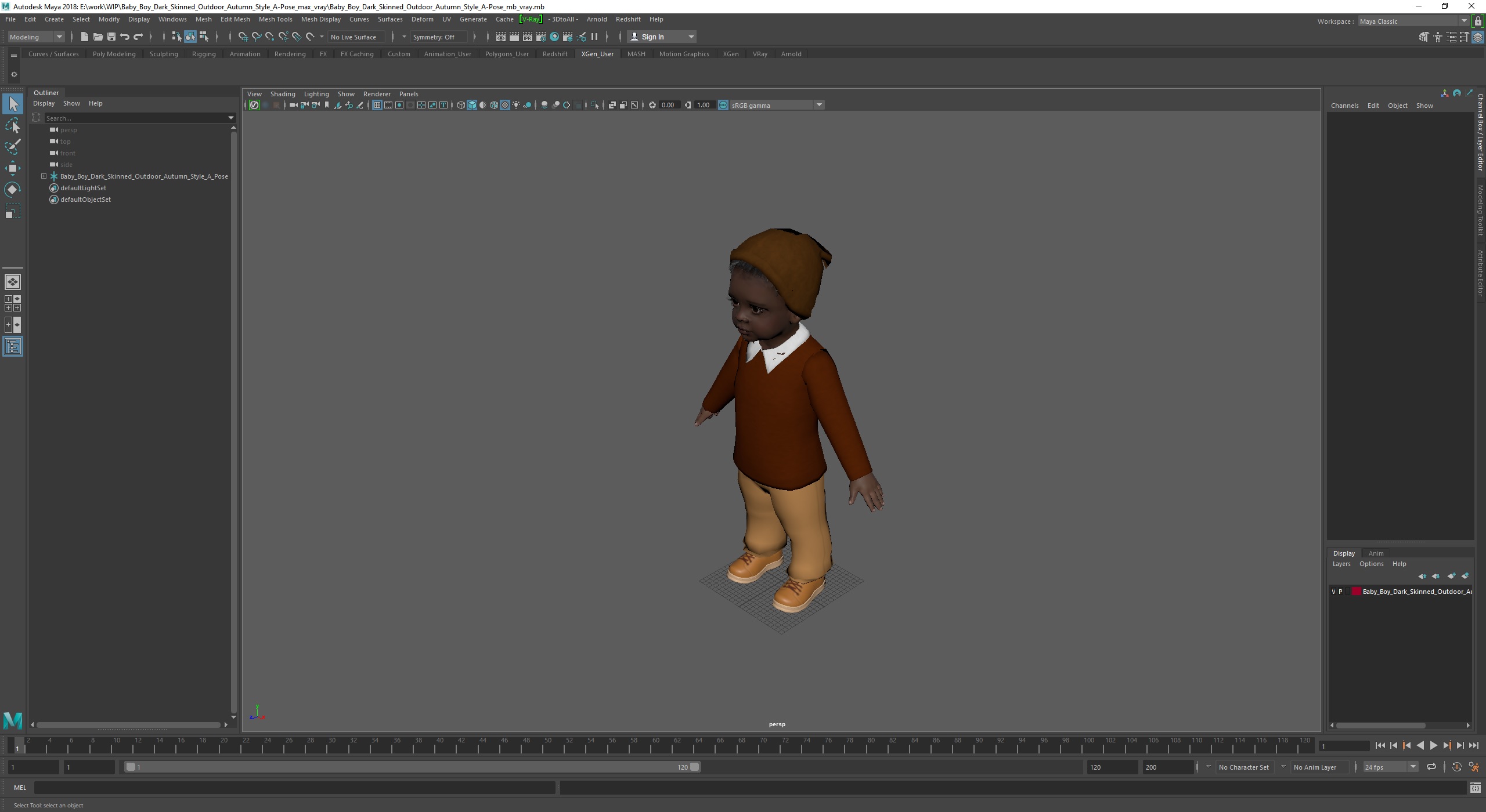 Baby Boy Dark Skinned Outdoor Autumn Style A-Pose 3D model