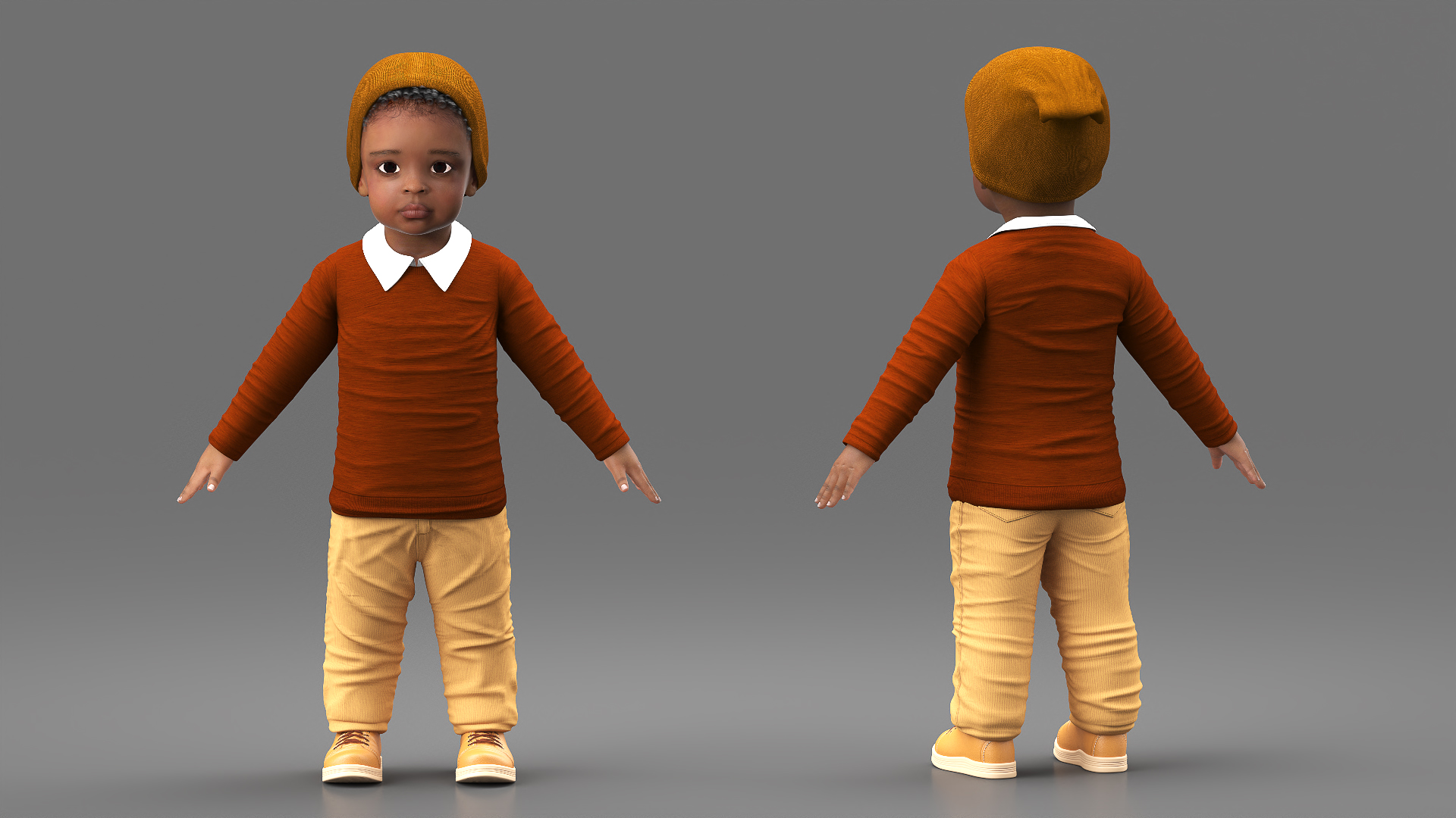 Baby Boy Dark Skinned Outdoor Autumn Style A-Pose 3D model