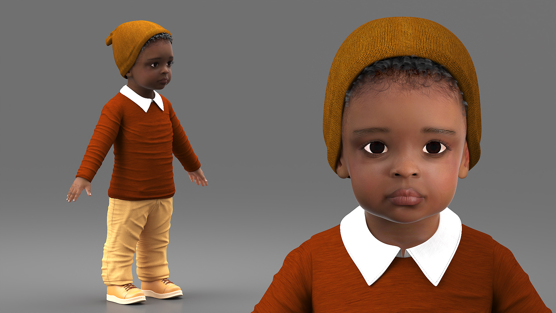 Baby Boy Dark Skinned Outdoor Autumn Style A-Pose 3D model