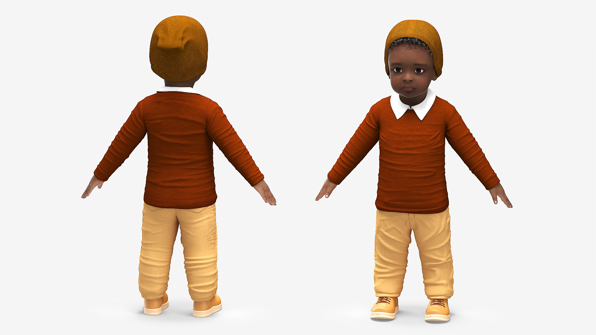 Baby Boy Dark Skinned Outdoor Autumn Style A-Pose 3D model