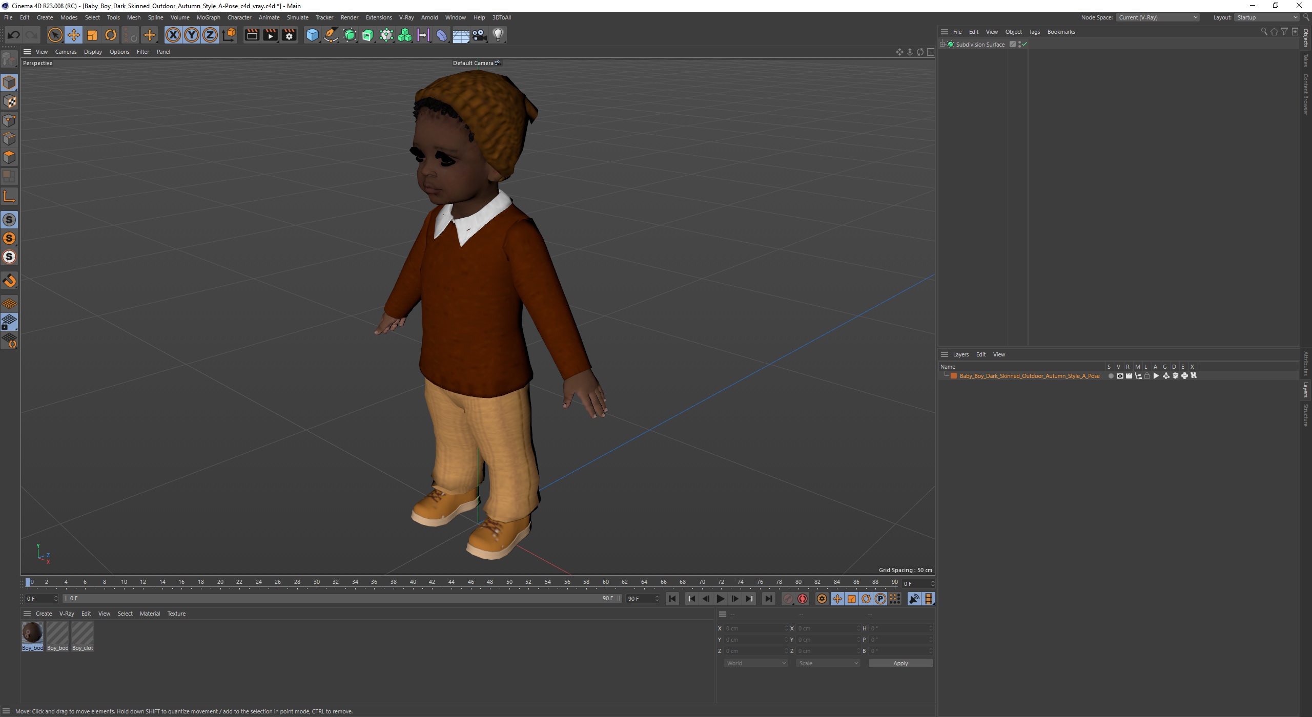 Baby Boy Dark Skinned Outdoor Autumn Style A-Pose 3D model
