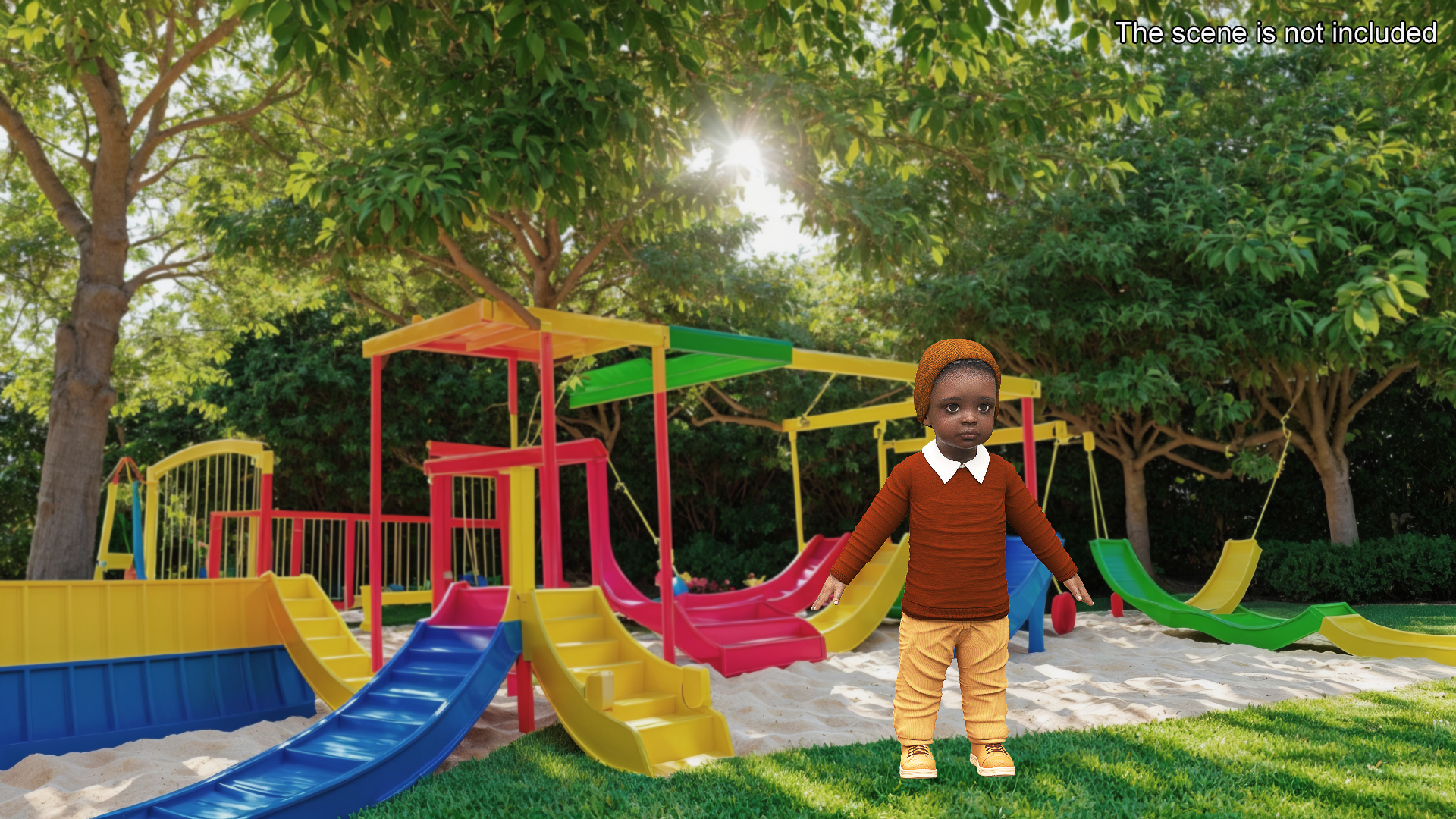 Baby Boy Dark Skinned Outdoor Autumn Style A-Pose 3D model