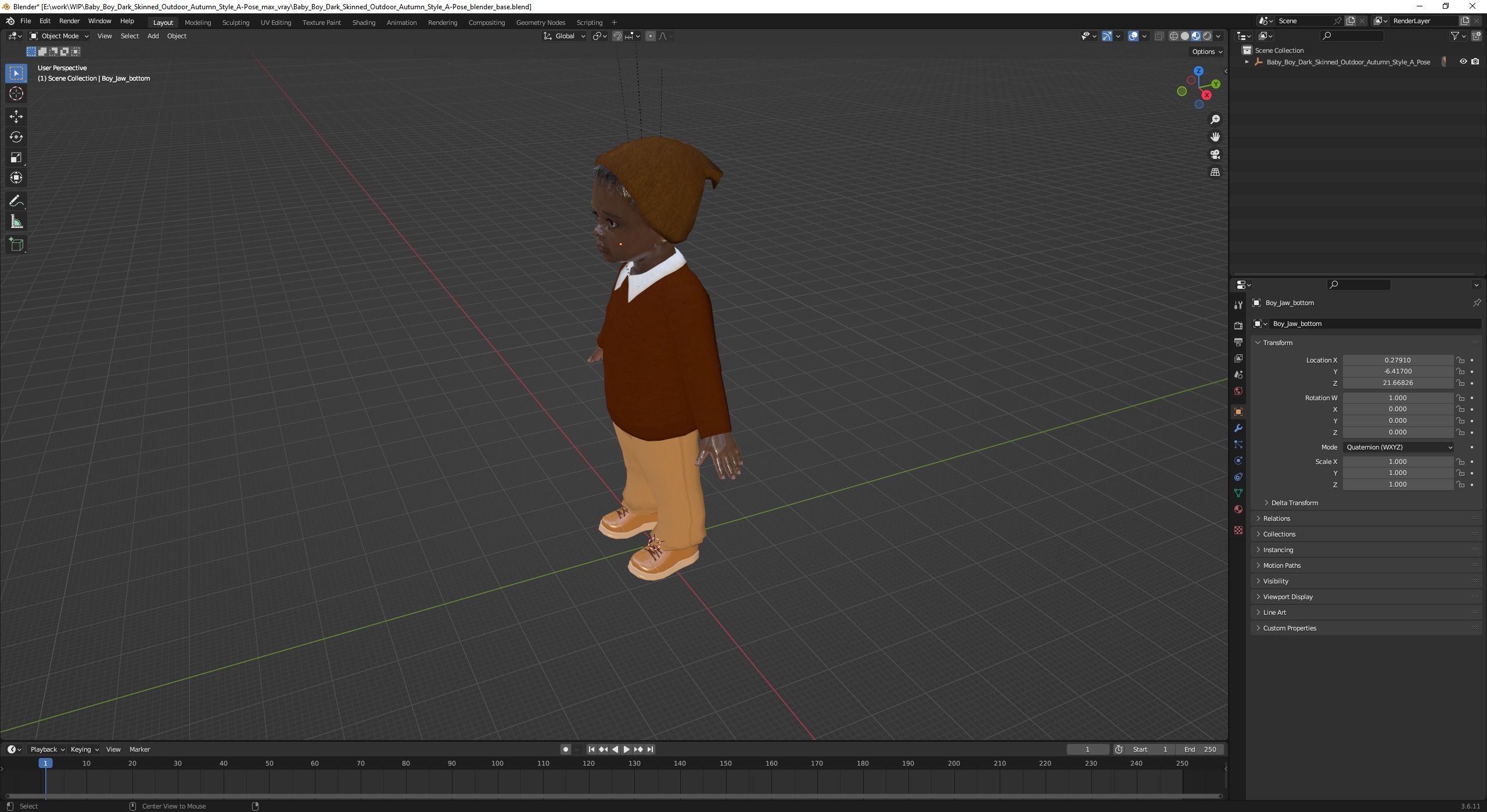 Baby Boy Dark Skinned Outdoor Autumn Style A-Pose 3D model