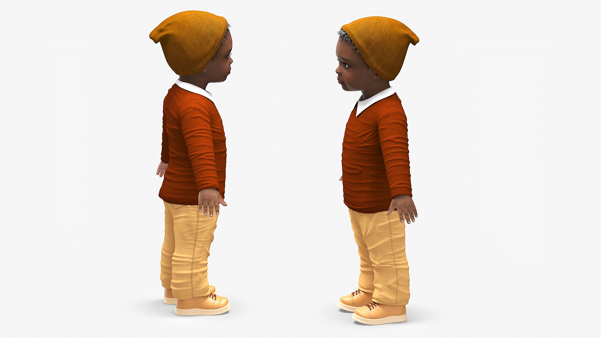 Baby Boy Dark Skinned Outdoor Autumn Style A-Pose 3D model