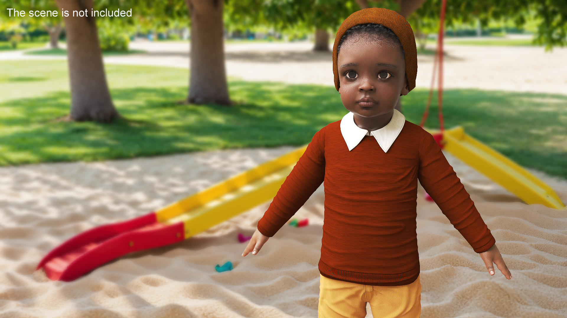 Baby Boy Dark Skinned Outdoor Autumn Style A-Pose 3D model